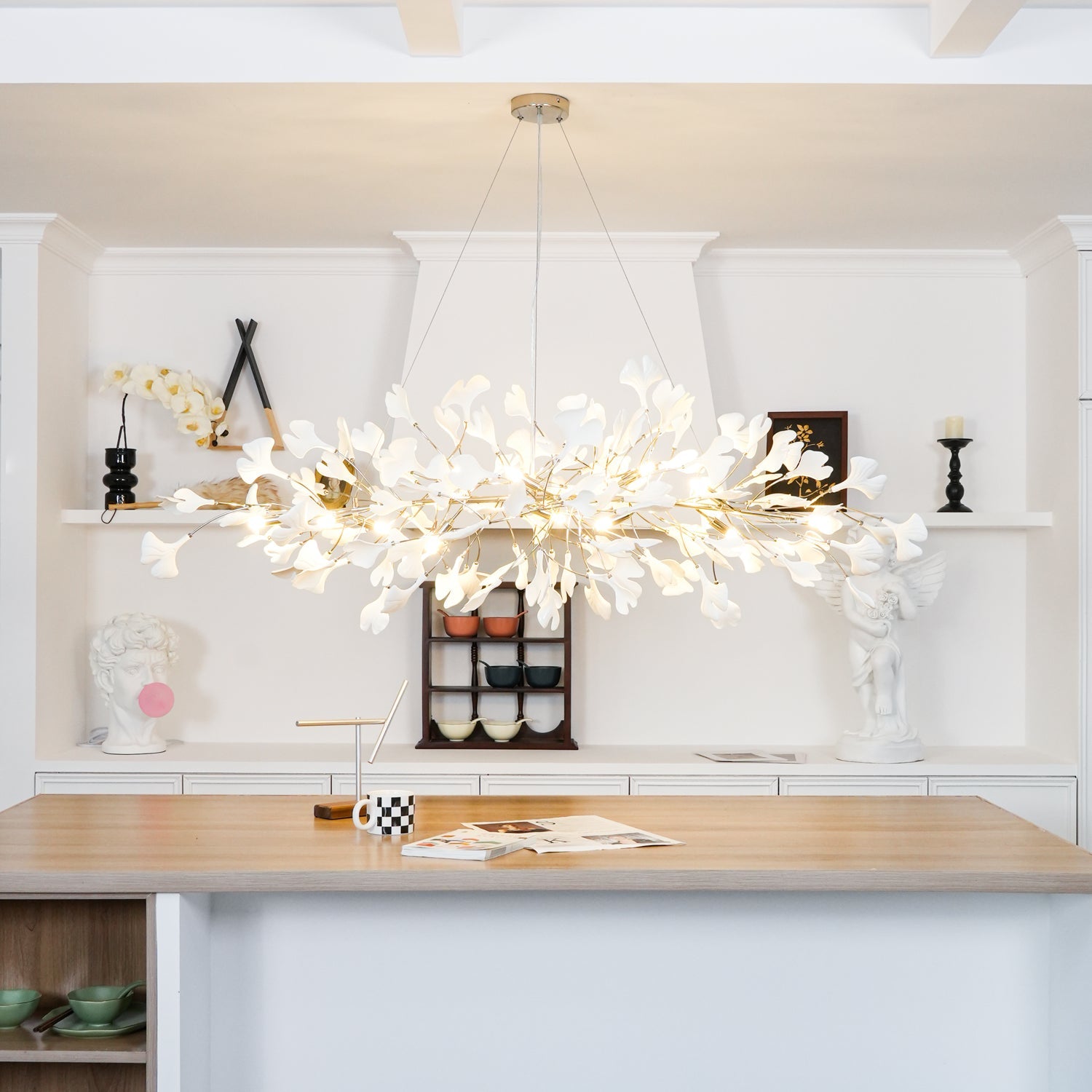 Contemporary Ceramic Gingko Petal Tree Chandelier - Modern Ceiling Lamp