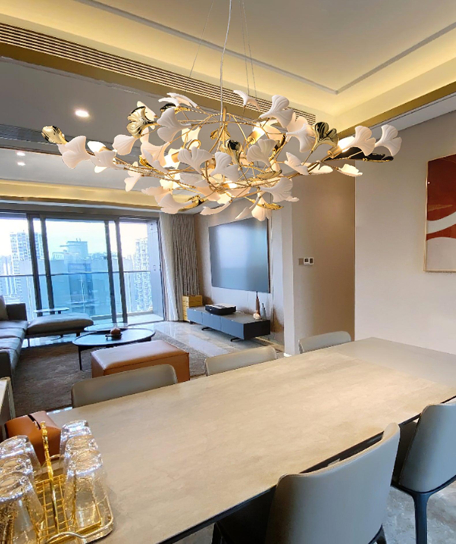 Modern Ceramic Gingko Tree Petal Chandelier