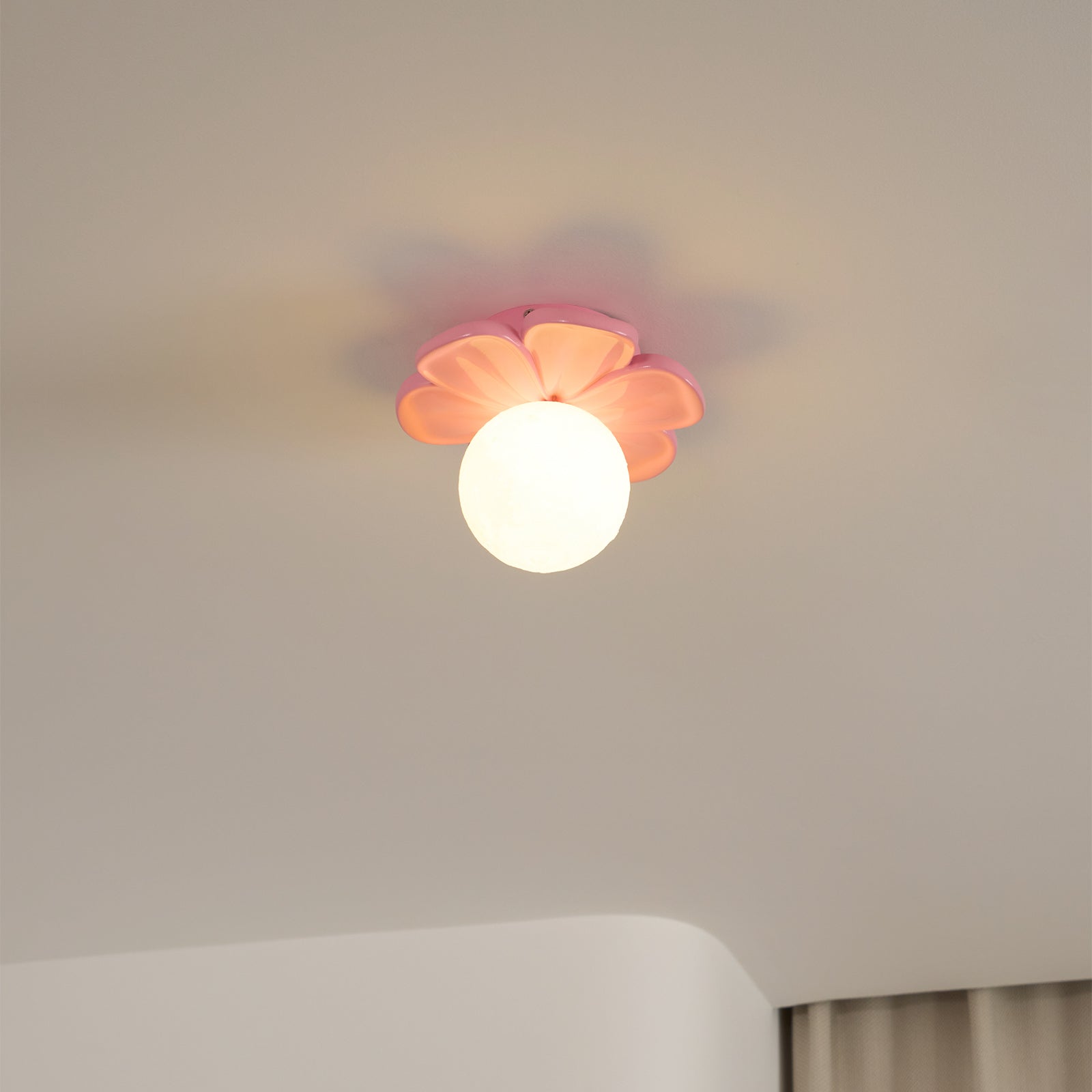Cream Bloom Flower Ceiling Lamp – Floral Design Flush Mount Light