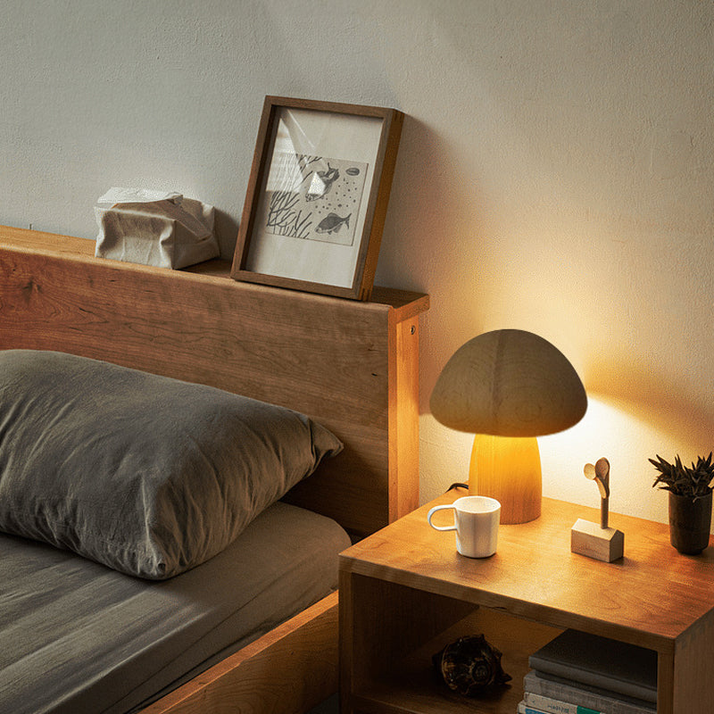 Rustic Wooden Mushroom Table Lamp