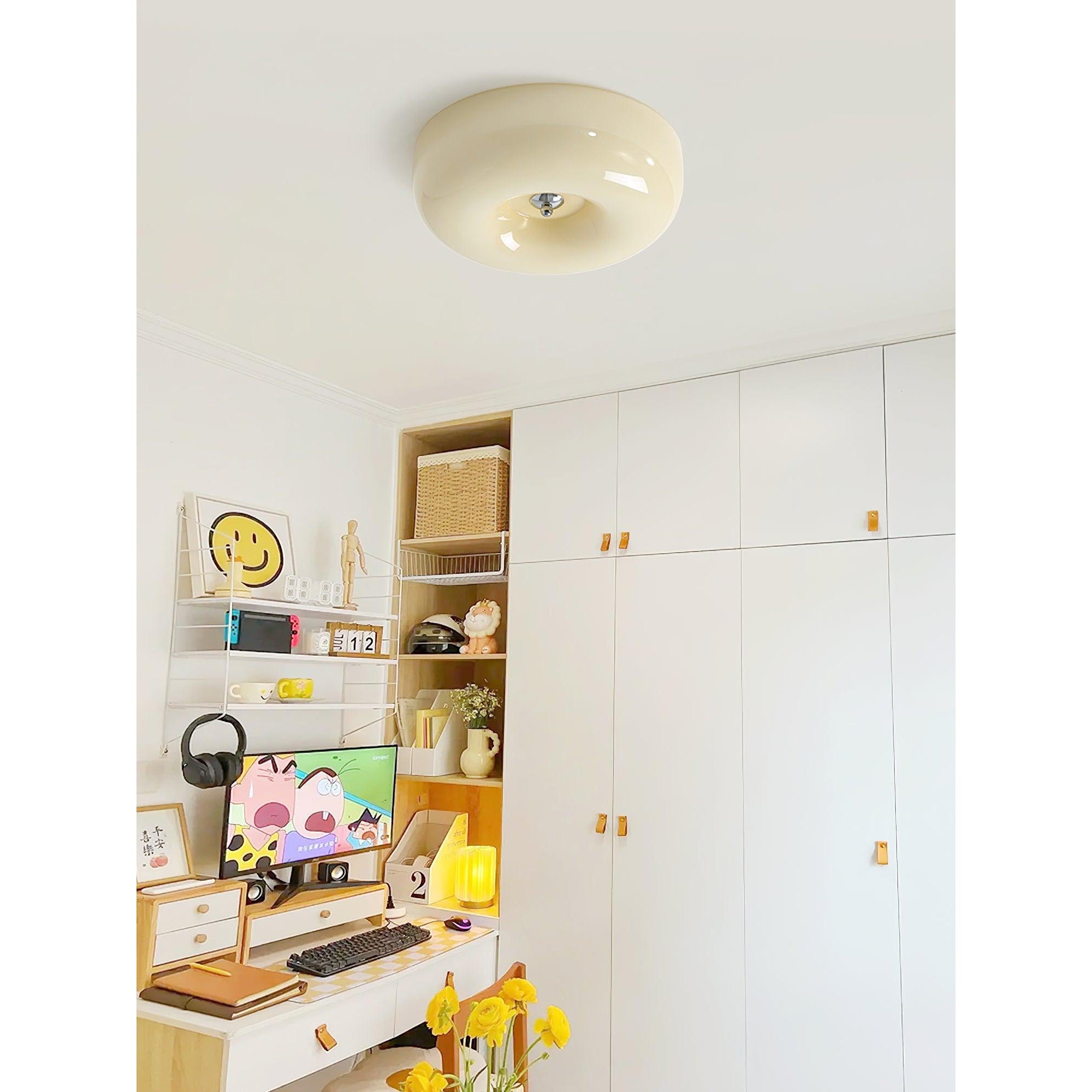 Round Glass Ceiling Lamp – Button Design with Integrated LED