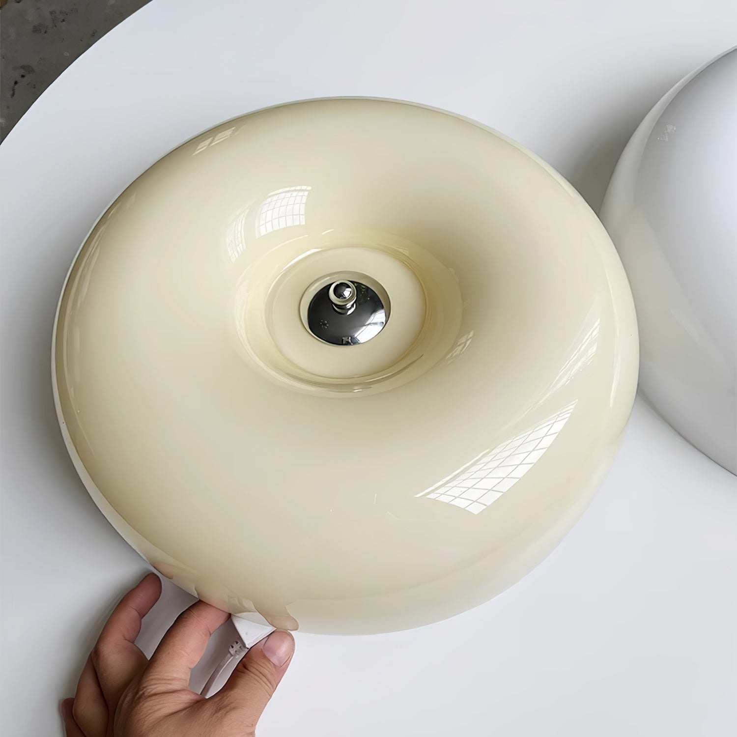 Round Glass Ceiling Lamp – Button Design with Integrated LED