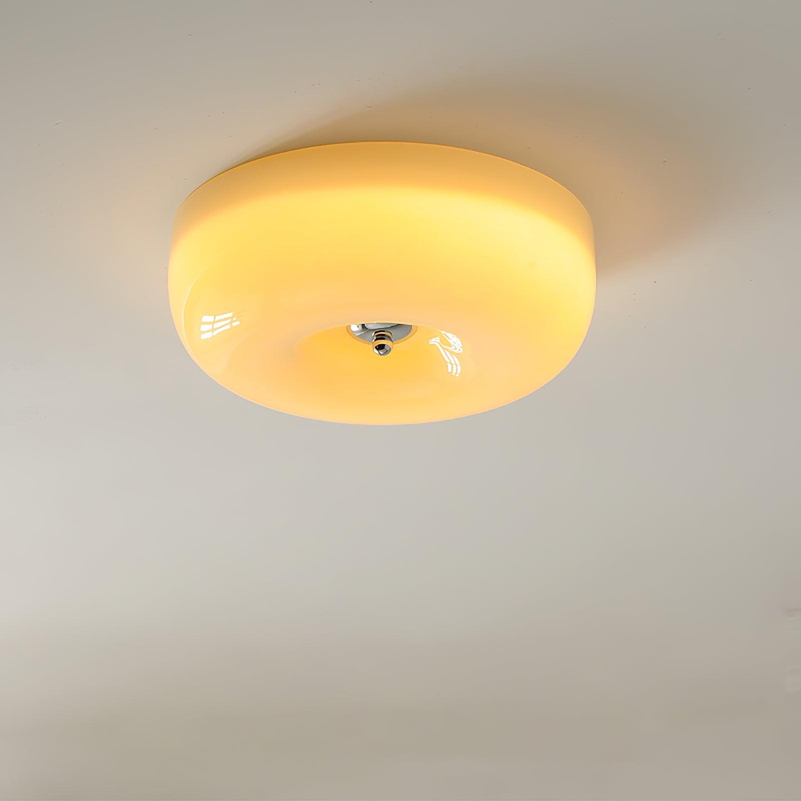 Round Glass Ceiling Lamp – Button Design with Integrated LED