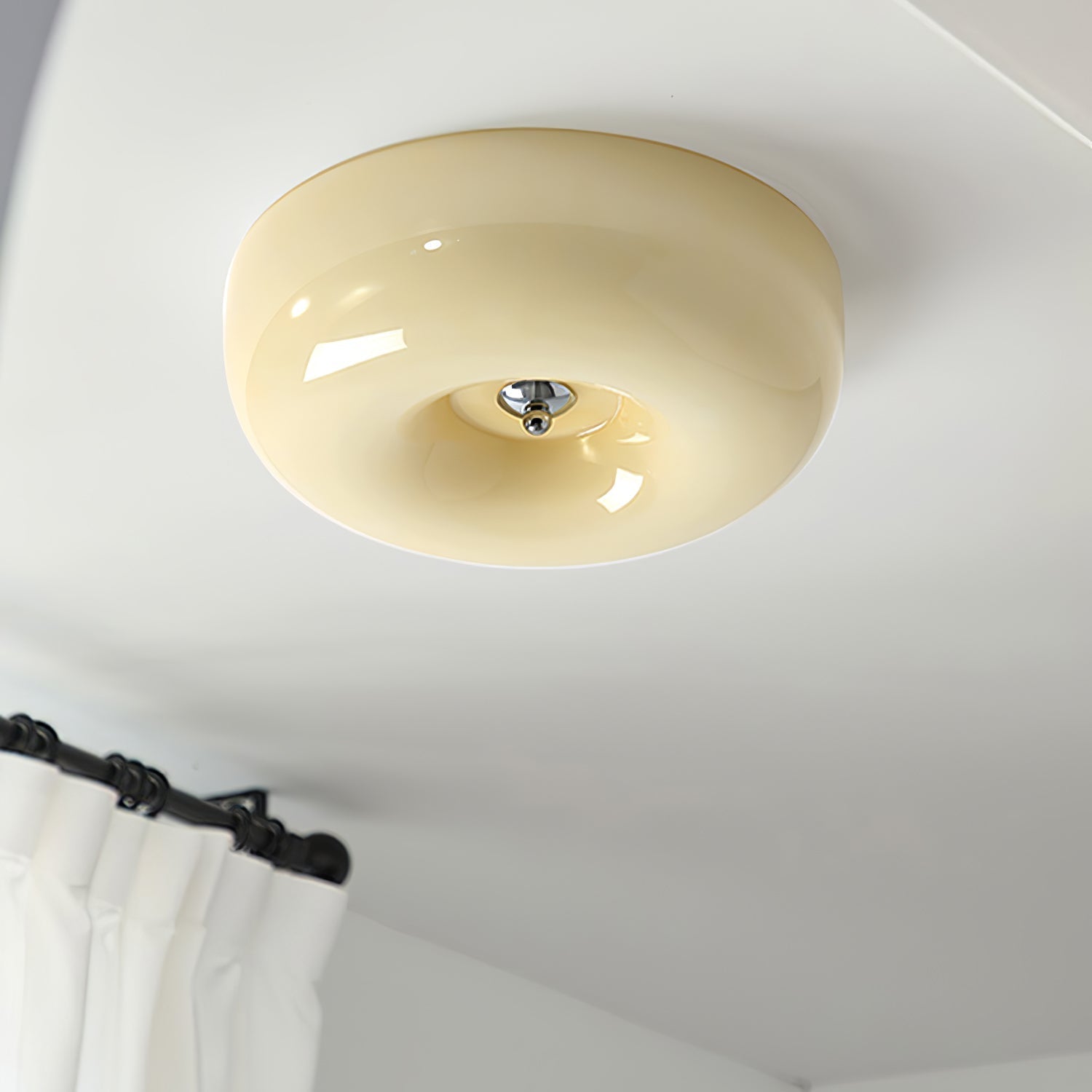 Round Glass Ceiling Lamp – Button Design with Integrated LED
