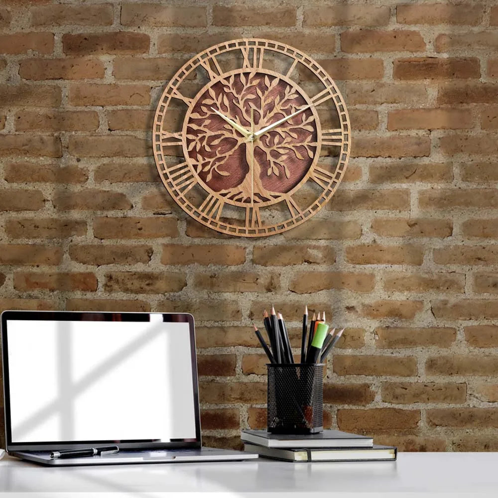 Rustic Wooden Wall Clock | Quiet Quartz Movement