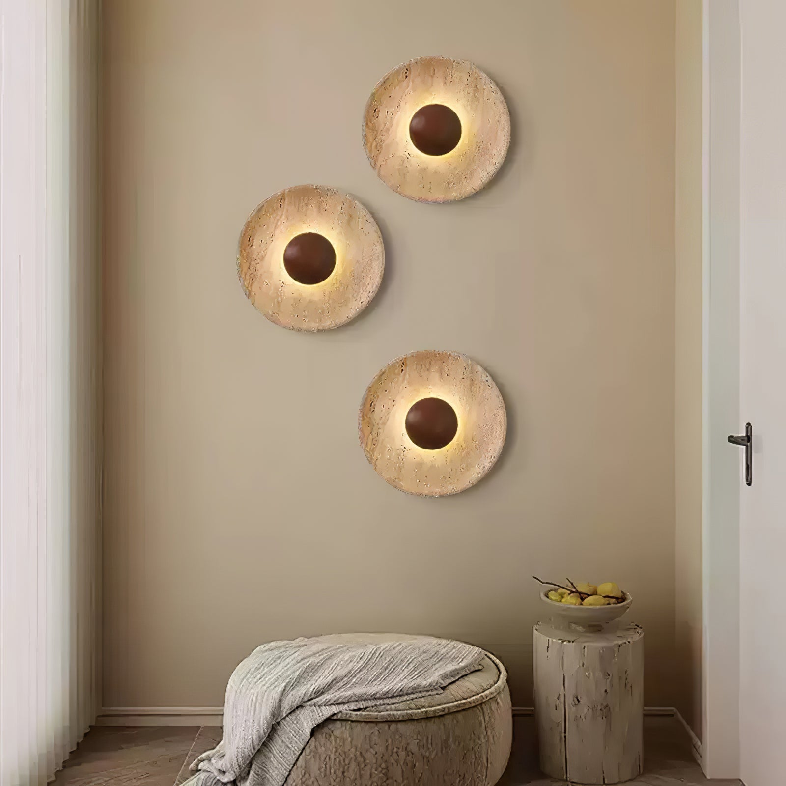 Modern Decorative Wall Light – Travertine and Wood Warm LED Fixture