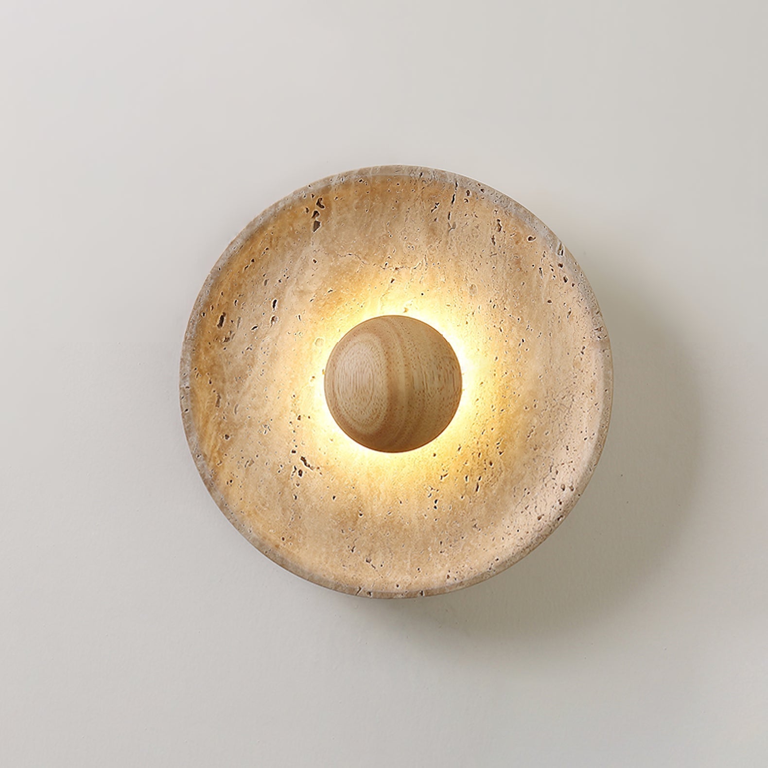 Modern Decorative Wall Light – Travertine and Wood Warm LED Fixture