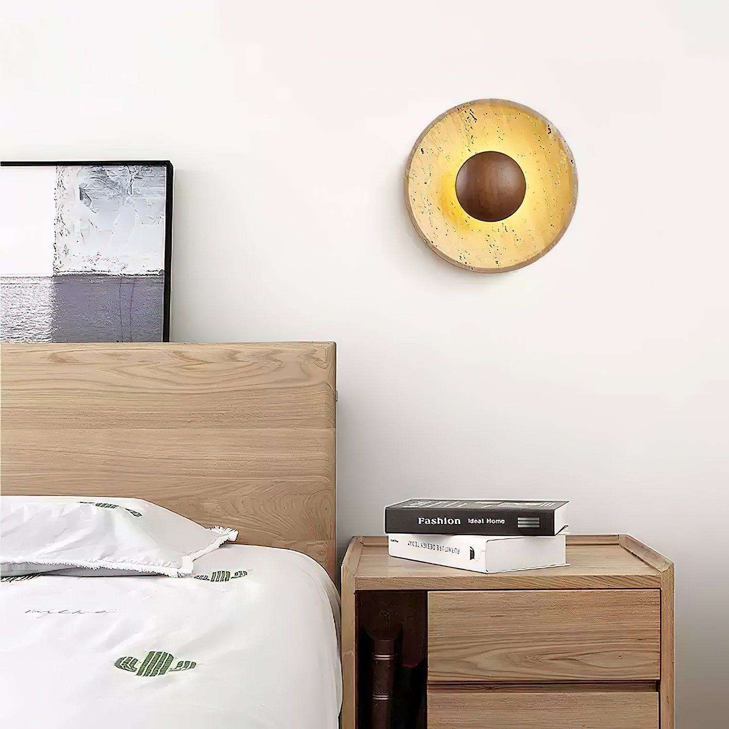 Modern Decorative Wall Light – Travertine and Wood Warm LED Fixture