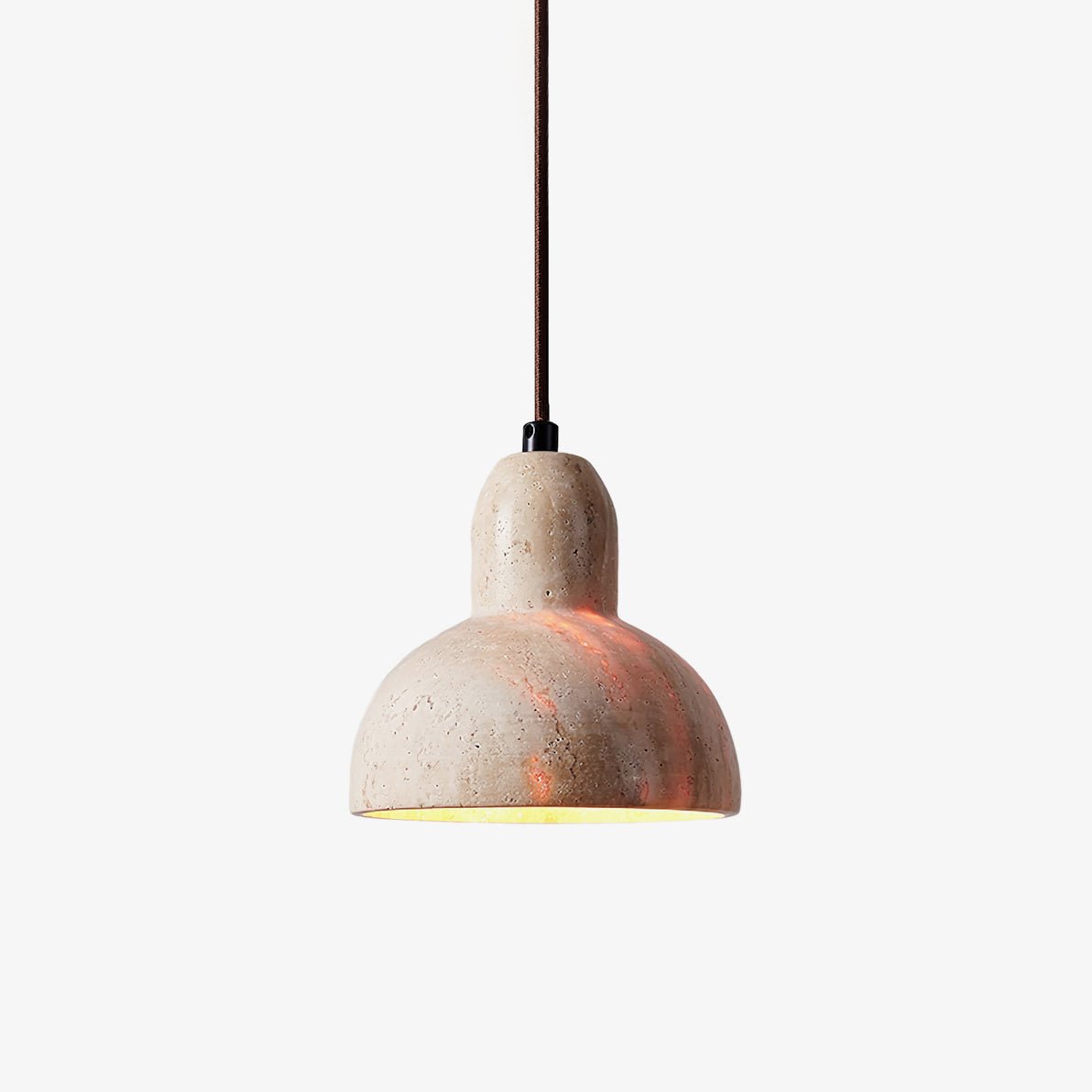 Artistic Dome Travertine Pendant Light – Cone Shade, Black & Yellow Finish
