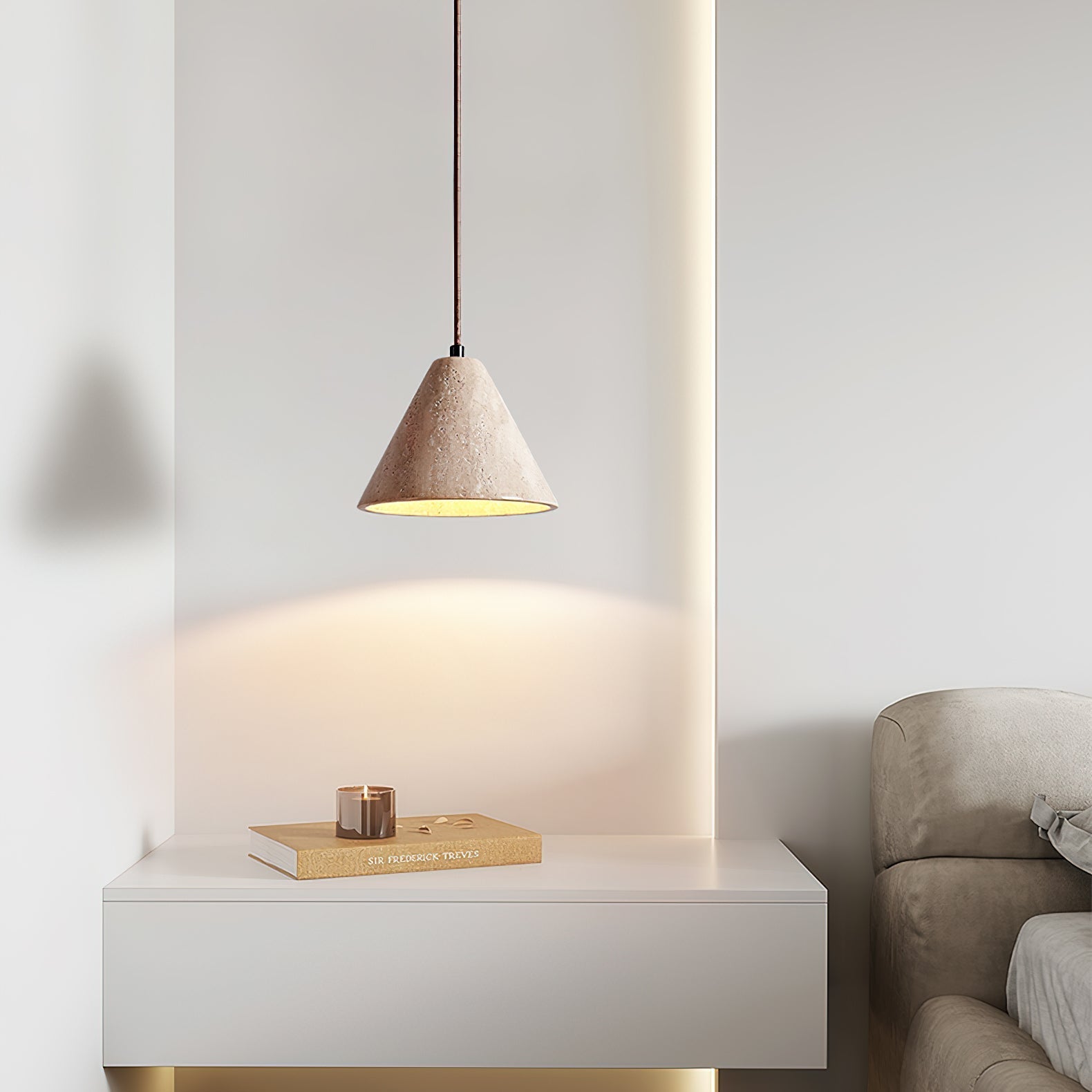 Artistic Dome Travertine Pendant Light – Cone Shade, Black & Yellow Finish