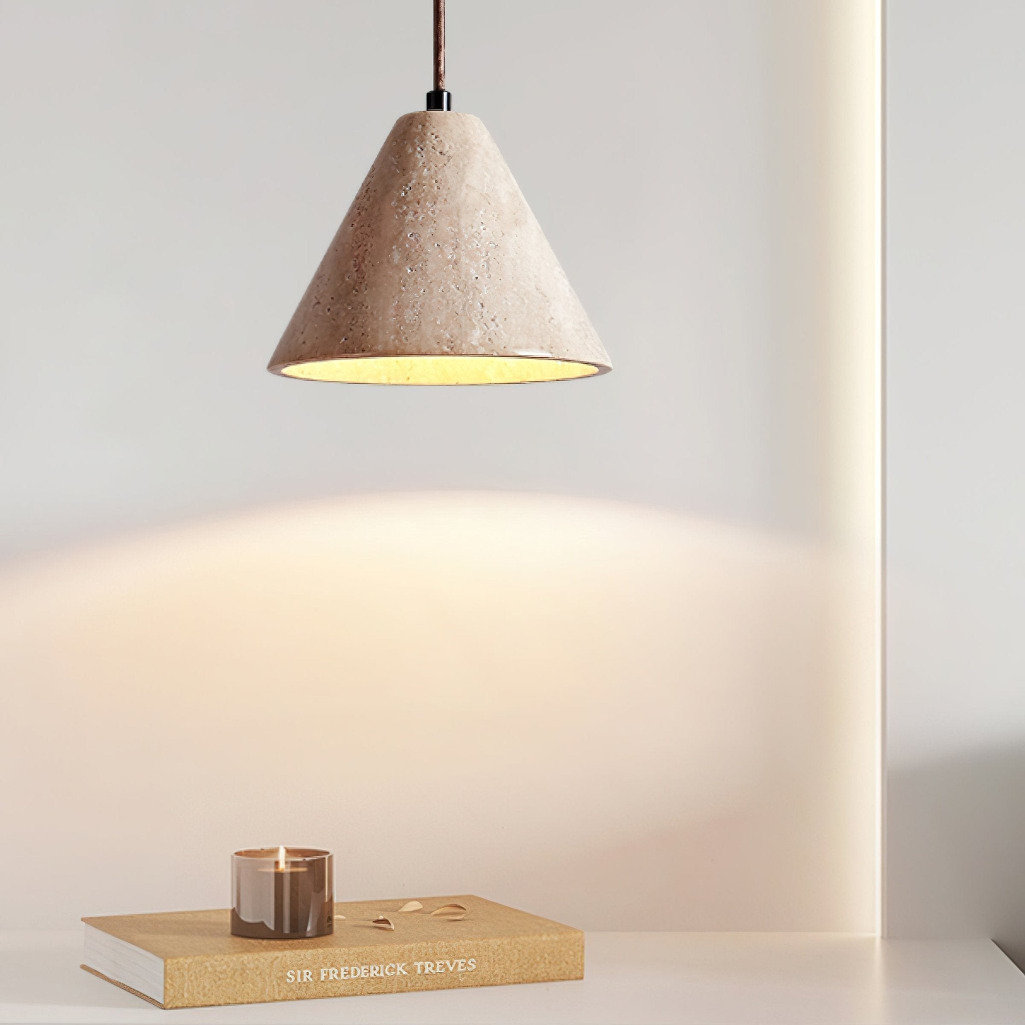 Artistic Dome Travertine Pendant Light – Cone Shade, Black & Yellow Finish