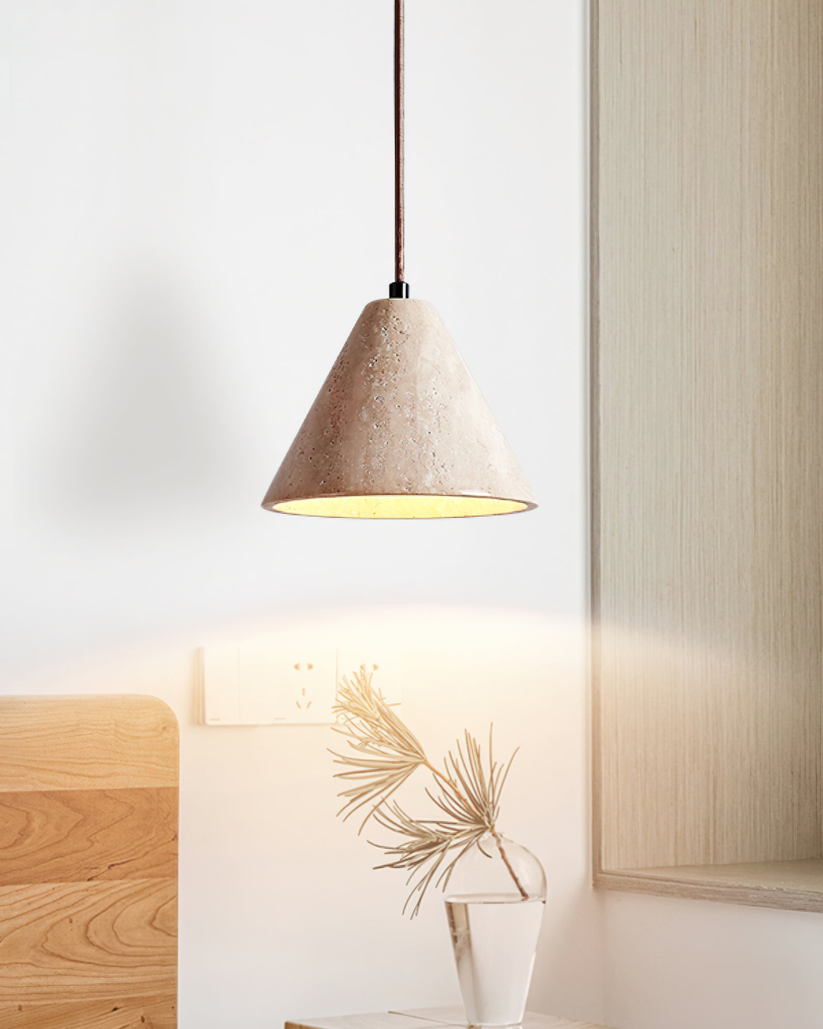 Artistic Dome Travertine Pendant Light – Cone Shade, Black & Yellow Finish