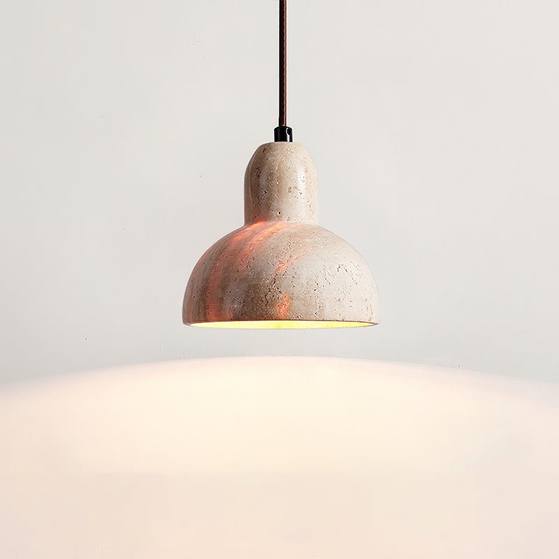 Artistic Dome Travertine Pendant Light – Cone Shade, Black & Yellow Finish