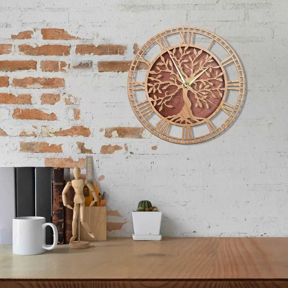 Rustic Wooden Wall Clock | Quiet Quartz Movement