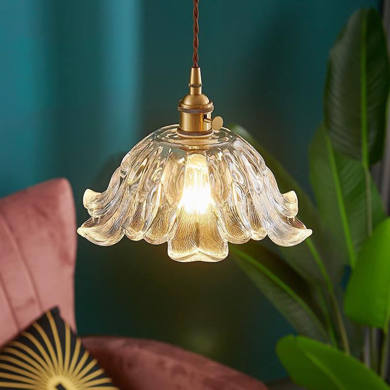 Flower-Shaped Pendant Light | Gold Glass Hanging Fixture