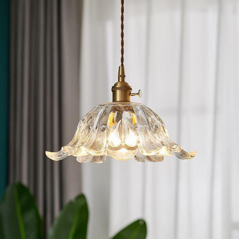 Flower-Shaped Pendant Light | Gold Glass Hanging Fixture