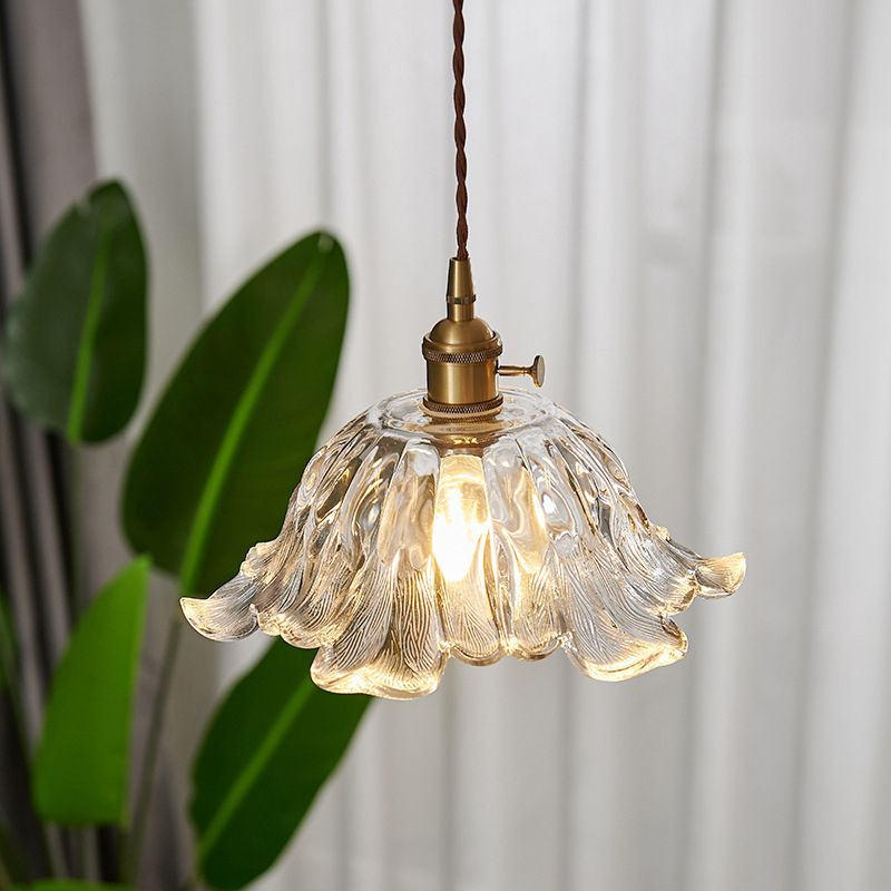 Flower-Shaped Pendant Light | Gold Glass Hanging Fixture