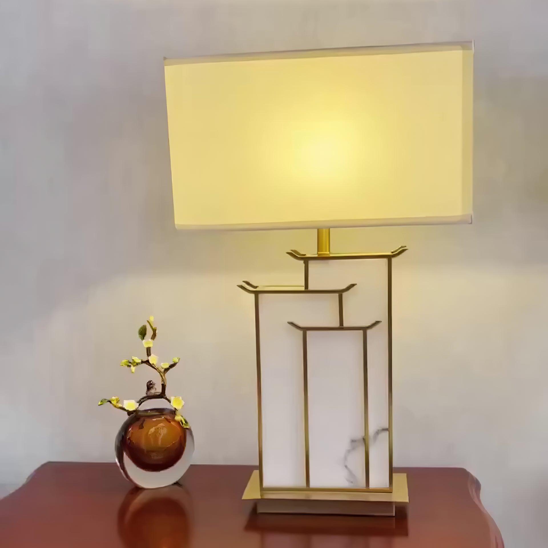 White Alabaster Table Lamp – Gold Metal Base, E26/E27 LED Compatible