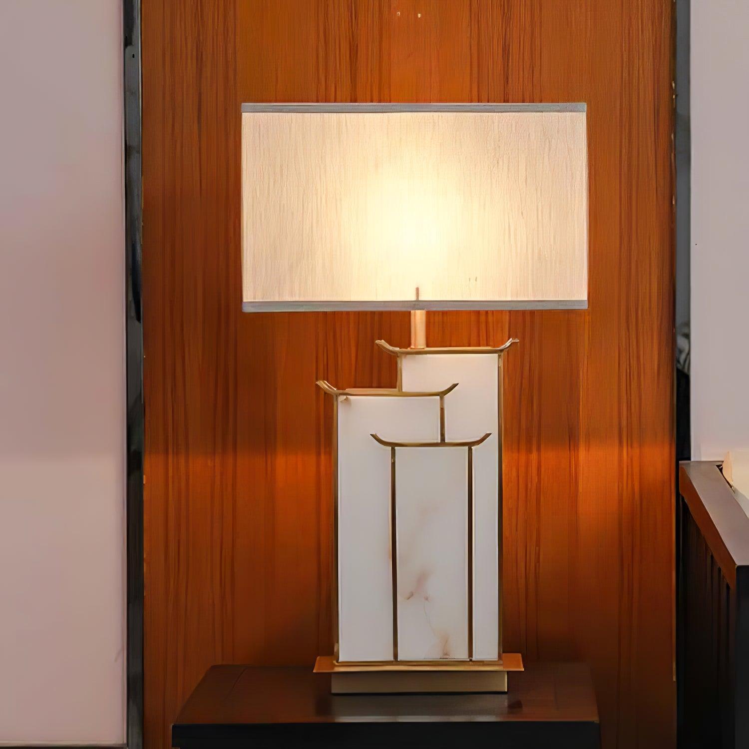 White Alabaster Table Lamp – Gold Metal Base, E26/E27 LED Compatible