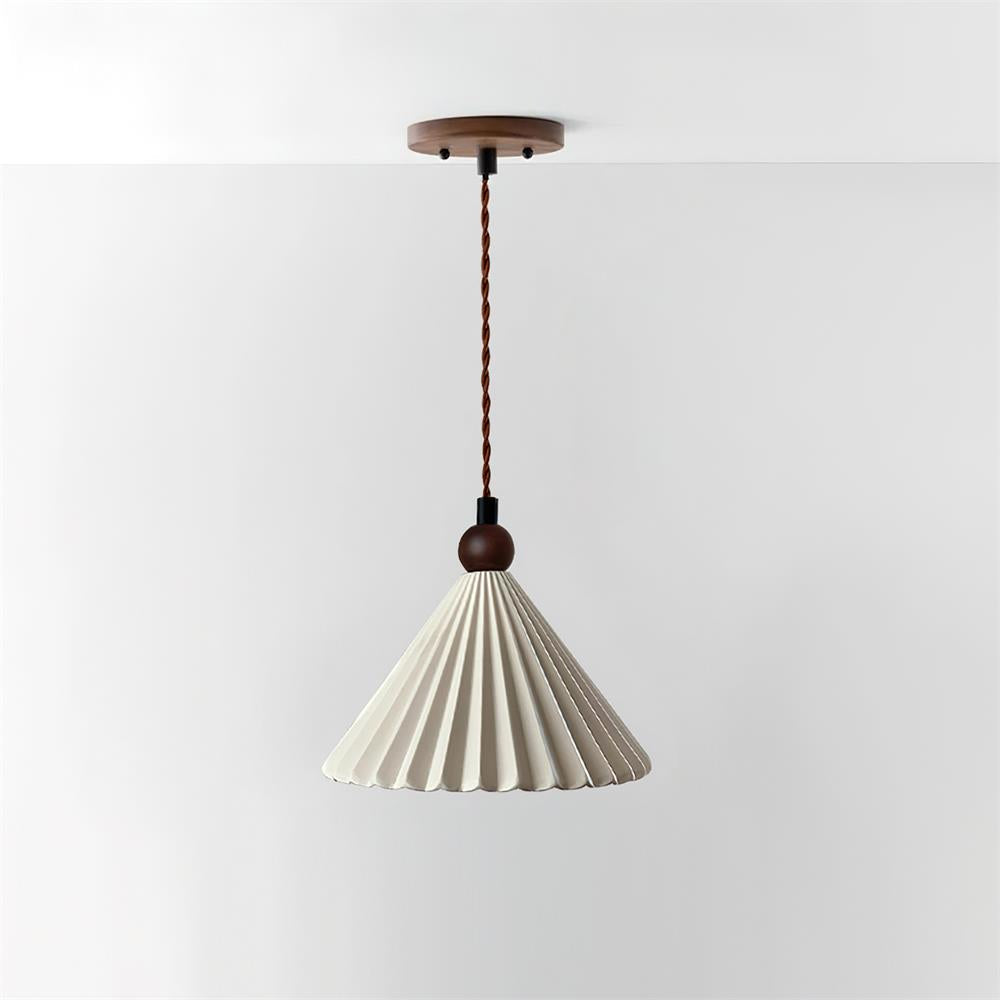 Ceramic Pendant Light with Wooden Accent – Retro-Modern Kitchen Lighting