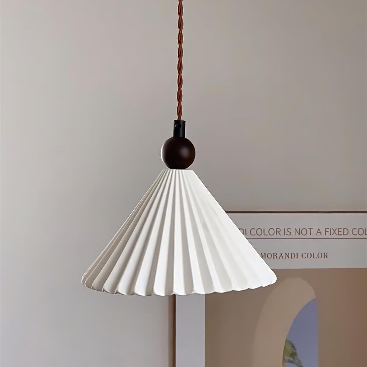 Ceramic Pendant Light with Wooden Accent – Retro-Modern Kitchen Lighting