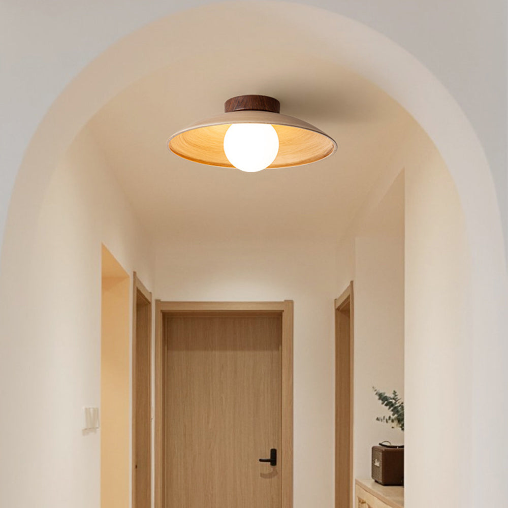 Rustic Vintage Flush Mount Ceiling Light – Wood, Metal, Glass Design