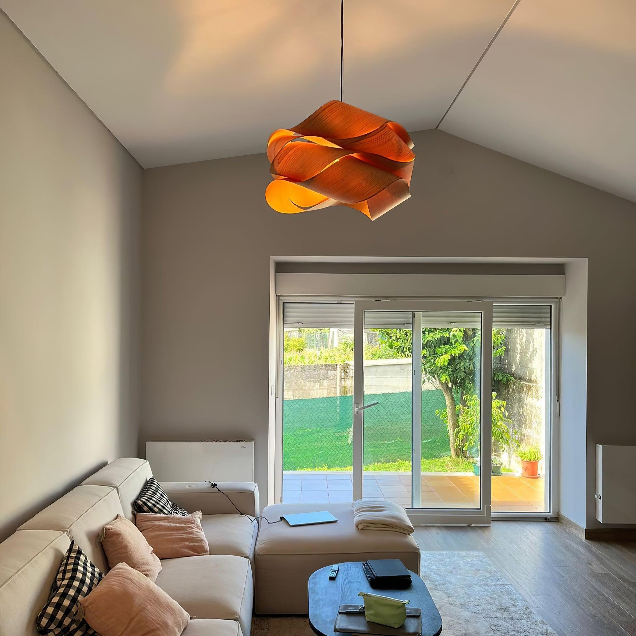 Wood Veneer Wave Curve Pendant Light – Handmade Oak