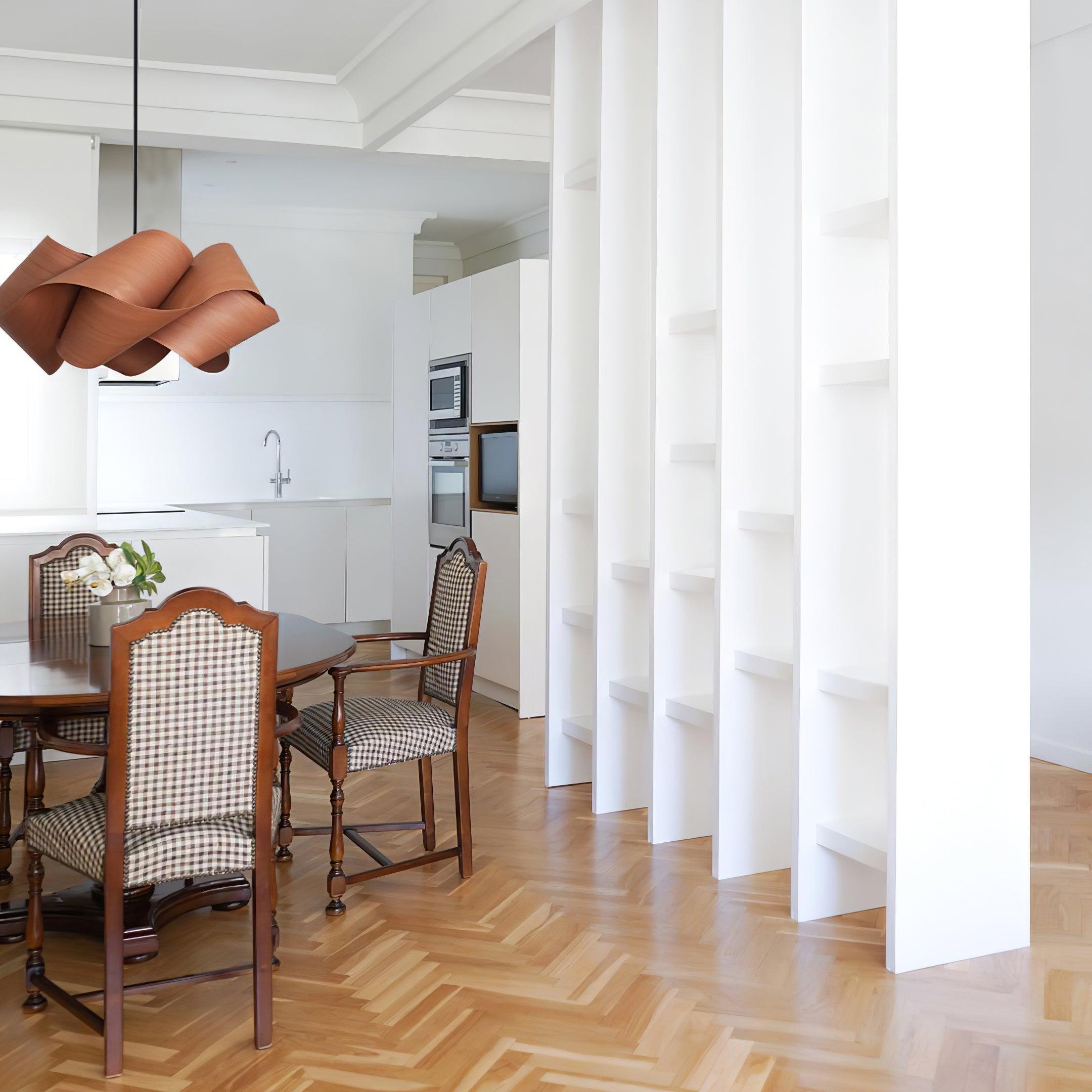 Wood Veneer Wave Curve Pendant Light – Handmade Oak