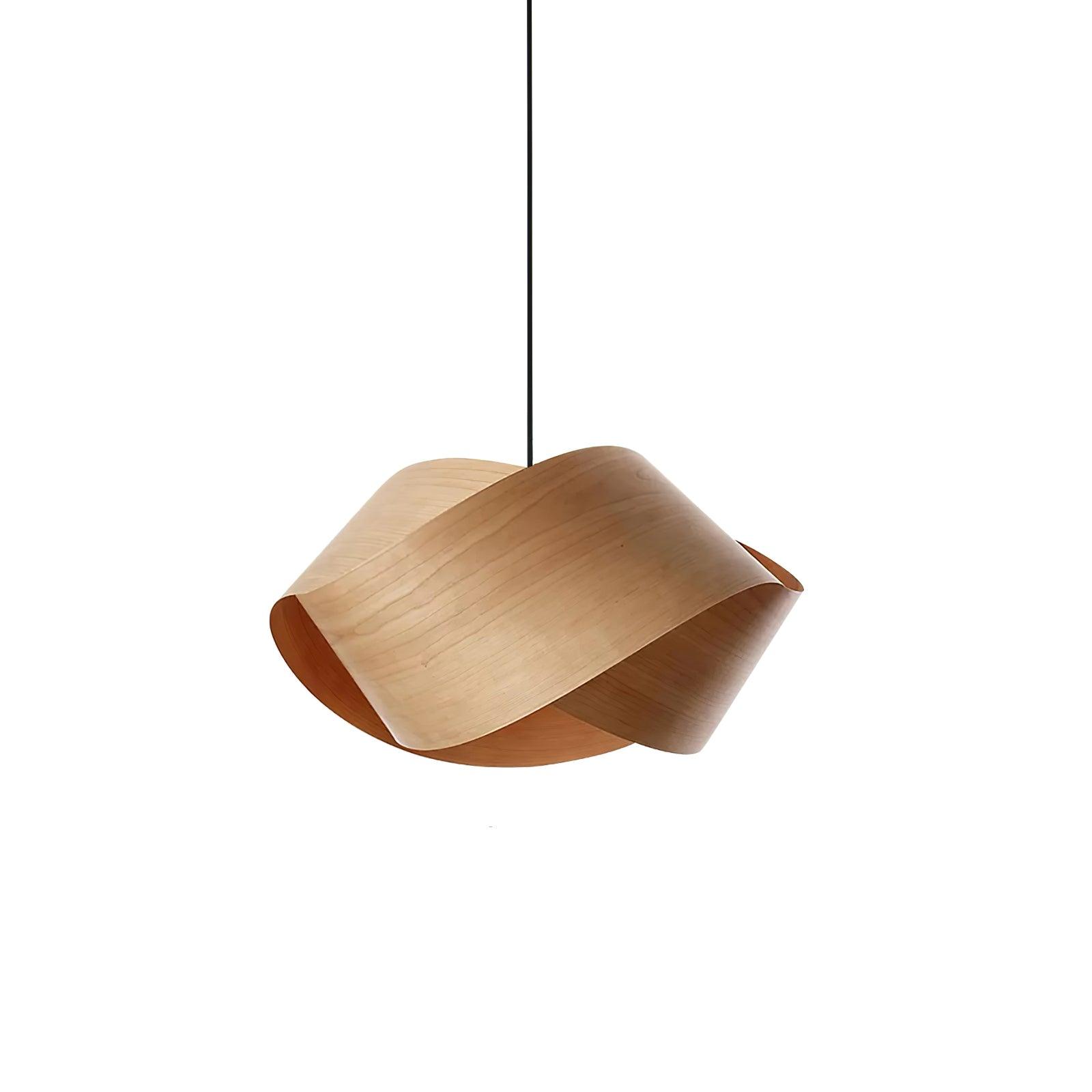 Wood Veneer Wave Curve Pendant Light – Handmade Oak