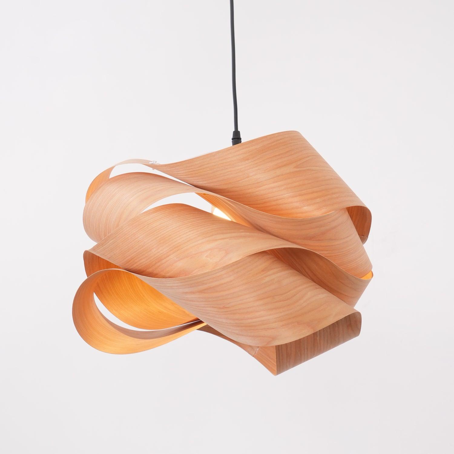 Wood Veneer Wave Curve Pendant Light – Handmade Oak