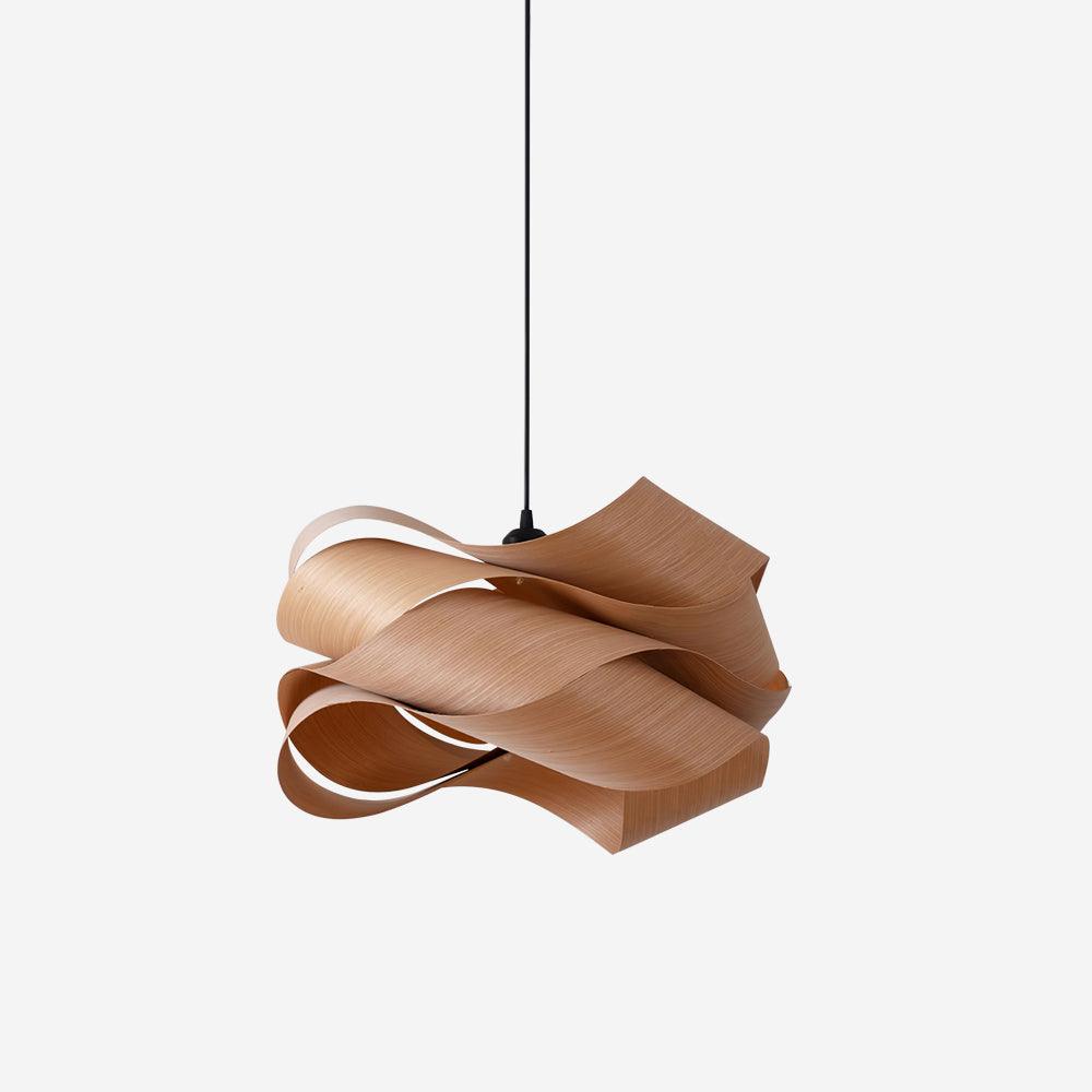Wood Veneer Wave Curve Pendant Light – Handmade Oak