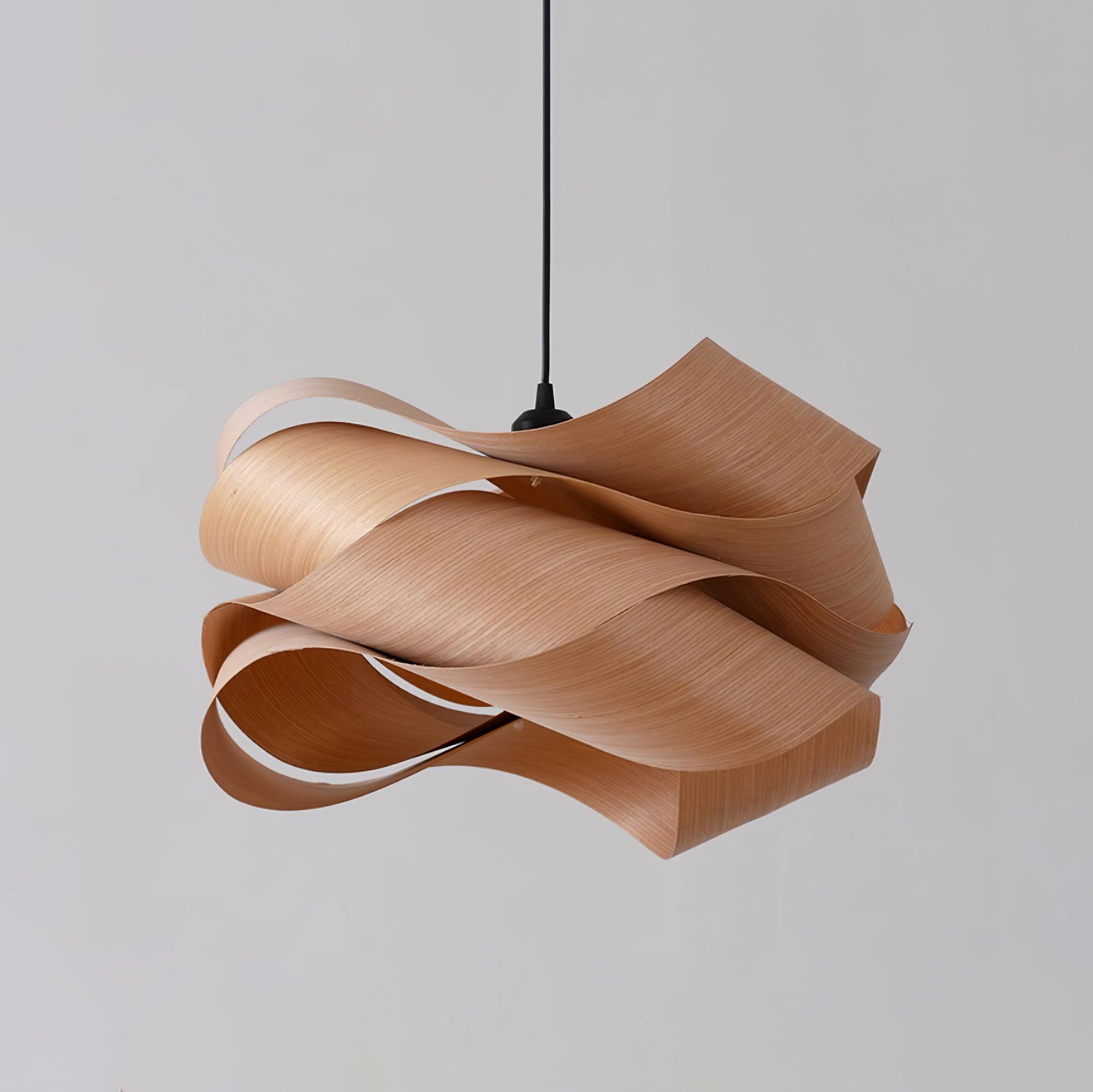 Wood Veneer Wave Curve Pendant Light – Handmade Oak