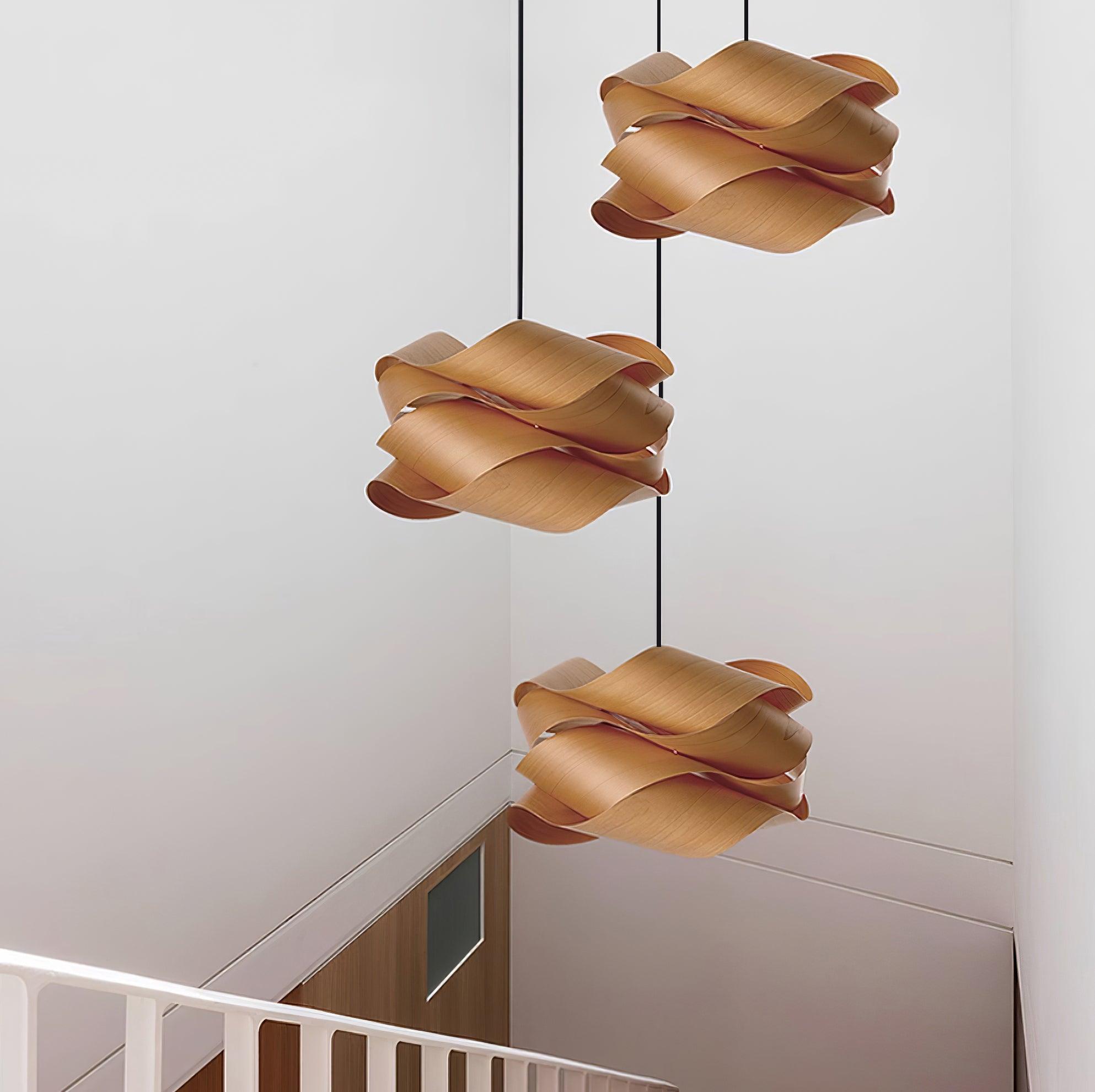 Wood Veneer Wave Curve Pendant Light – Handmade Oak