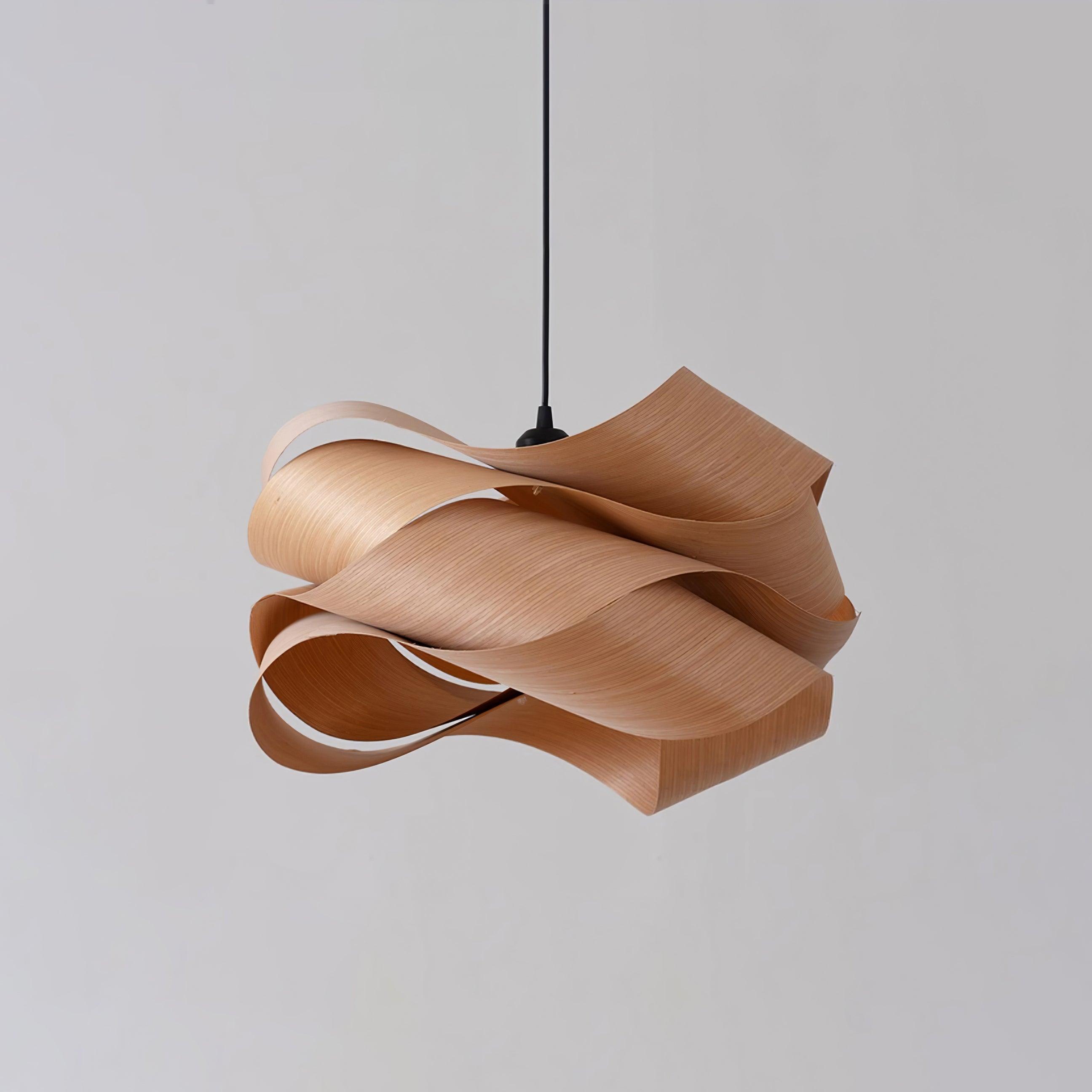 Wood Veneer Wave Curve Pendant Light – Handmade Oak