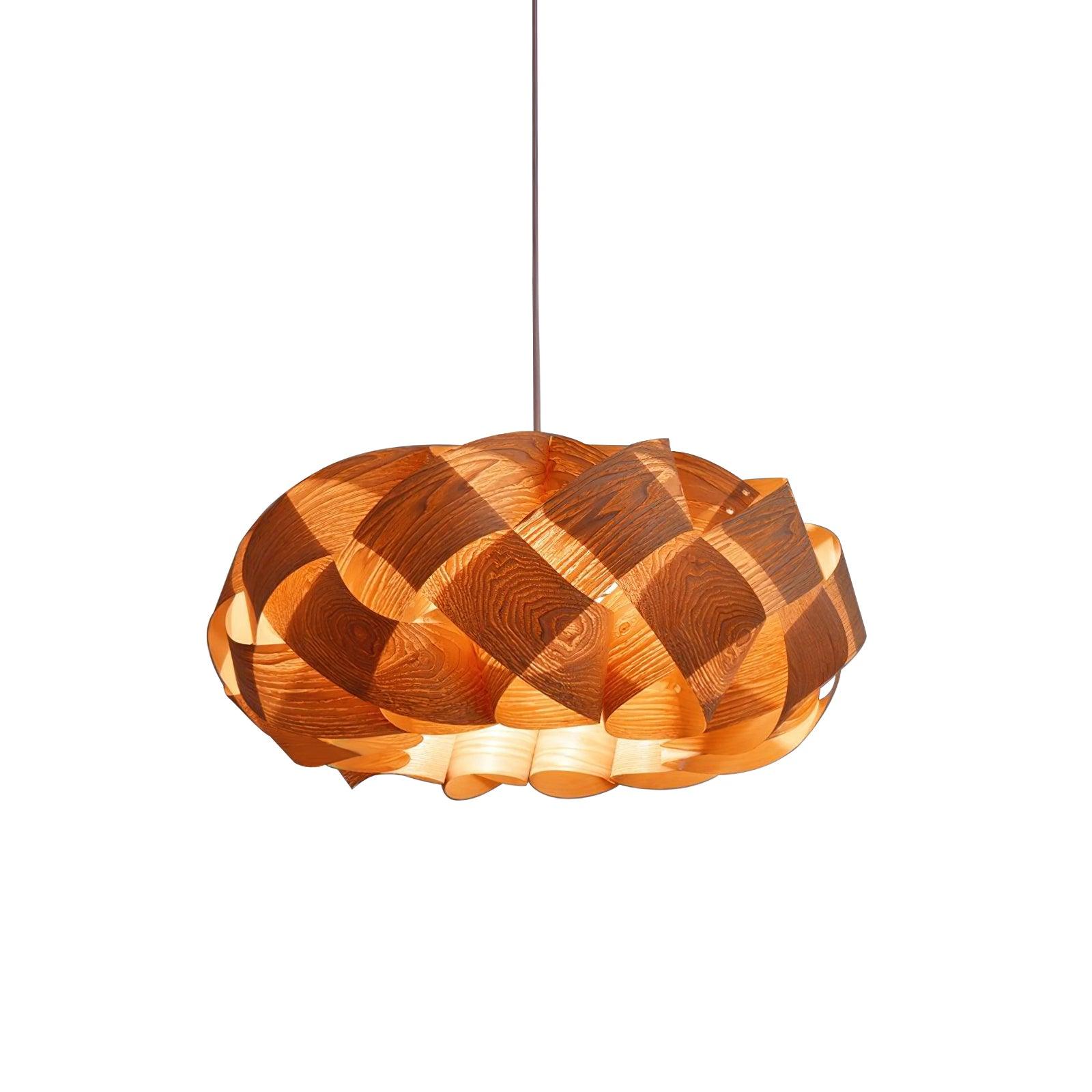 Wood Veneer Wave Curve Pendant Light – Handmade Oak