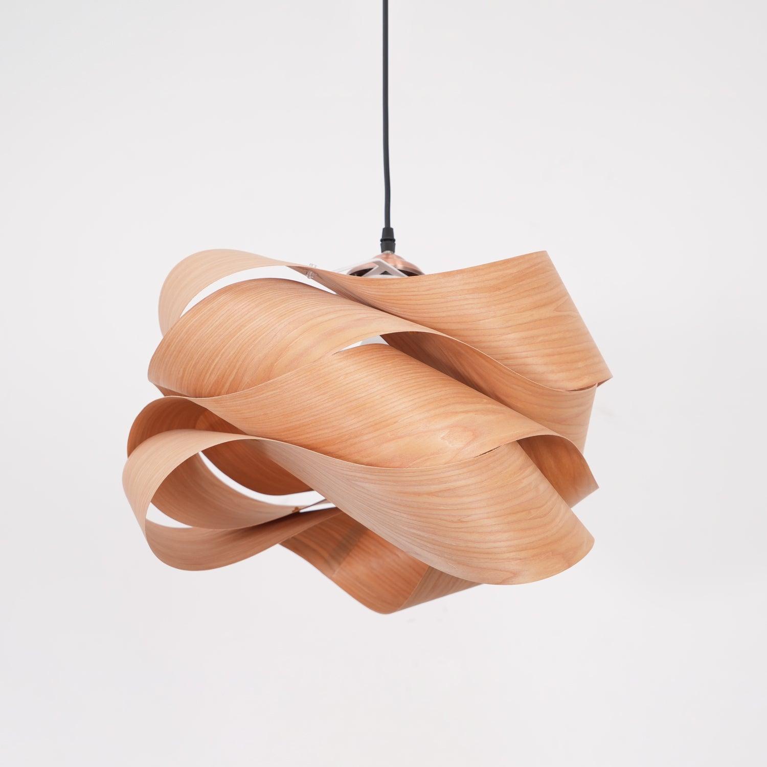 Wood Veneer Wave Curve Pendant Light – Handmade Oak