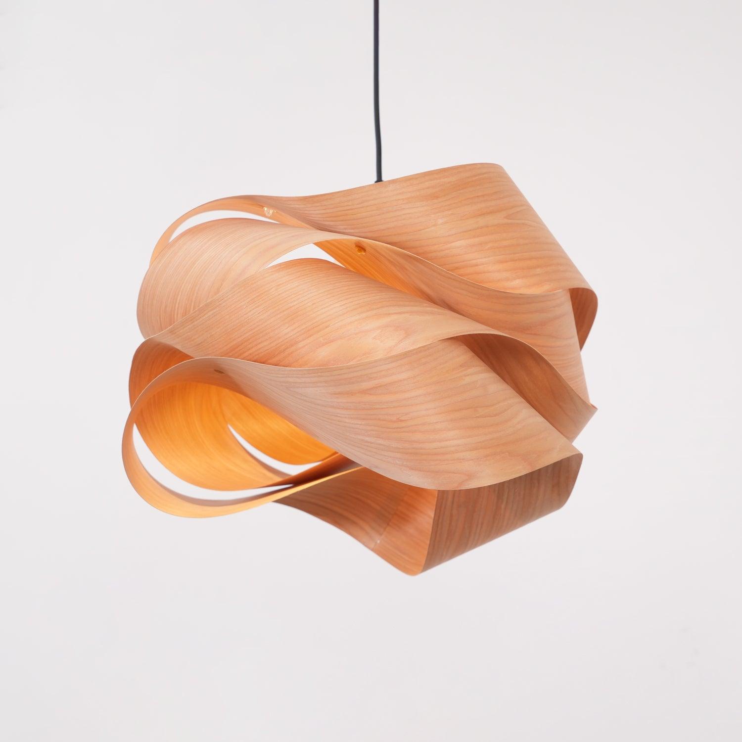 Wood Veneer Wave Curve Pendant Light – Handmade Oak