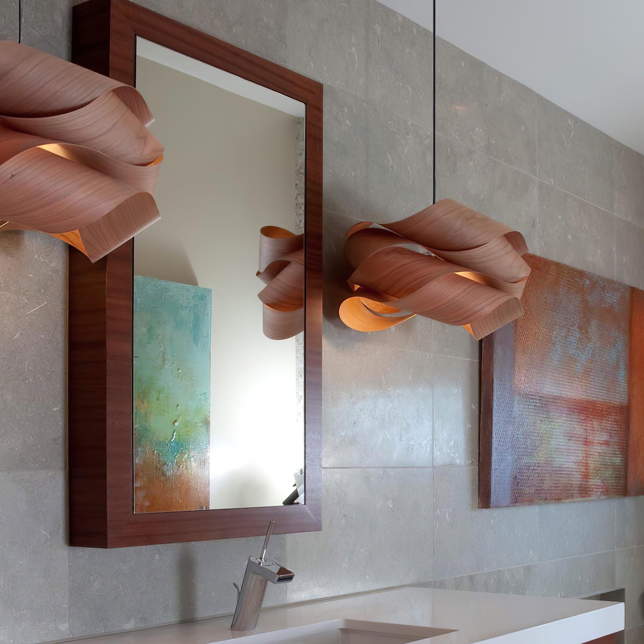 Wood Veneer Wave Curve Pendant Light – Handmade Oak