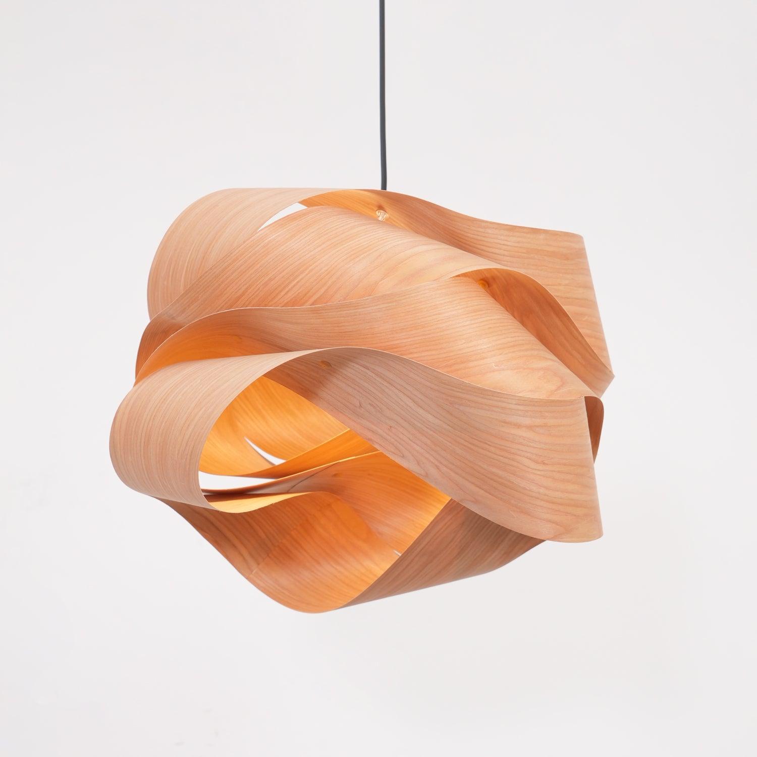 Wood Veneer Wave Curve Pendant Light – Handmade Oak