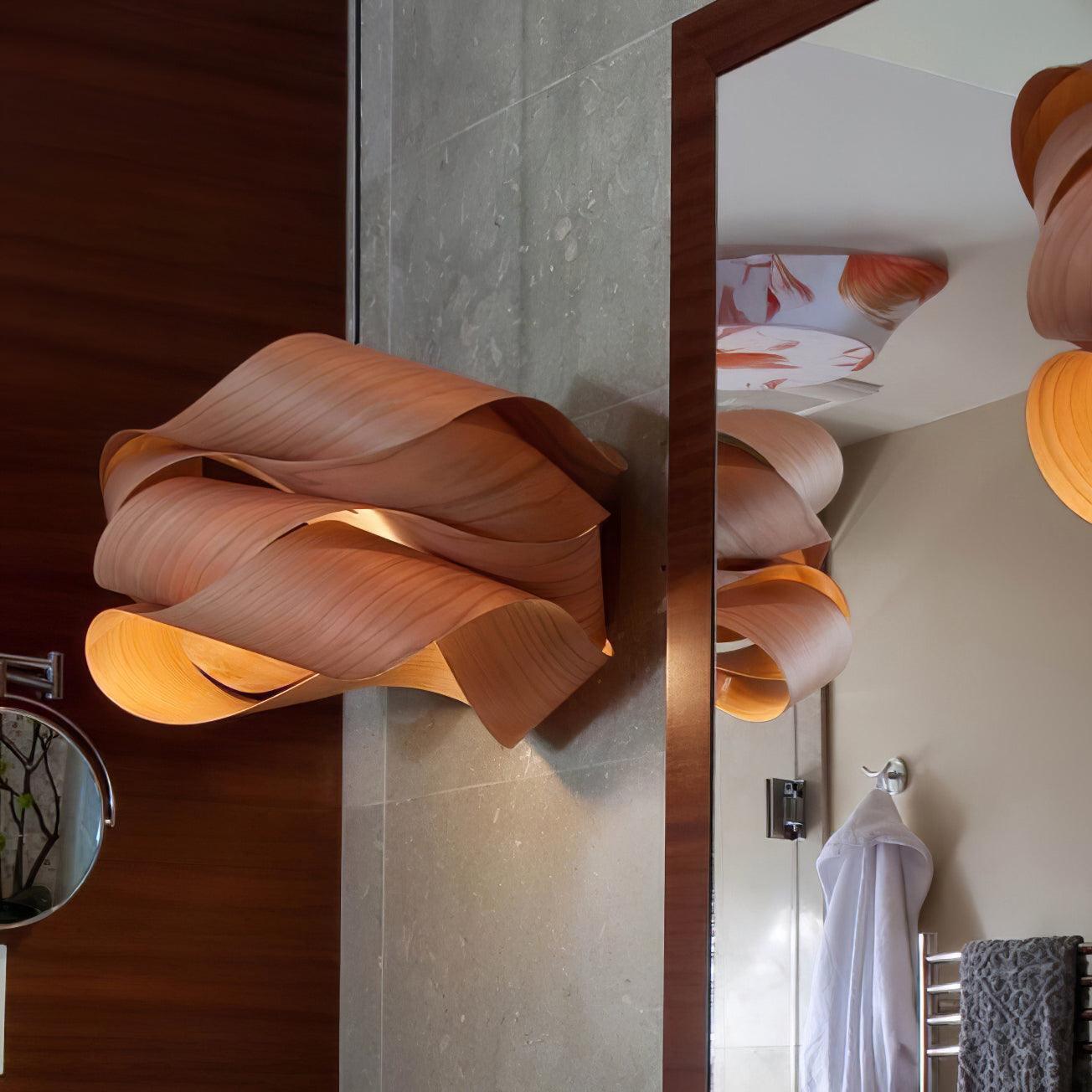 Wood Veneer Wave Curve Pendant Light – Handmade Oak