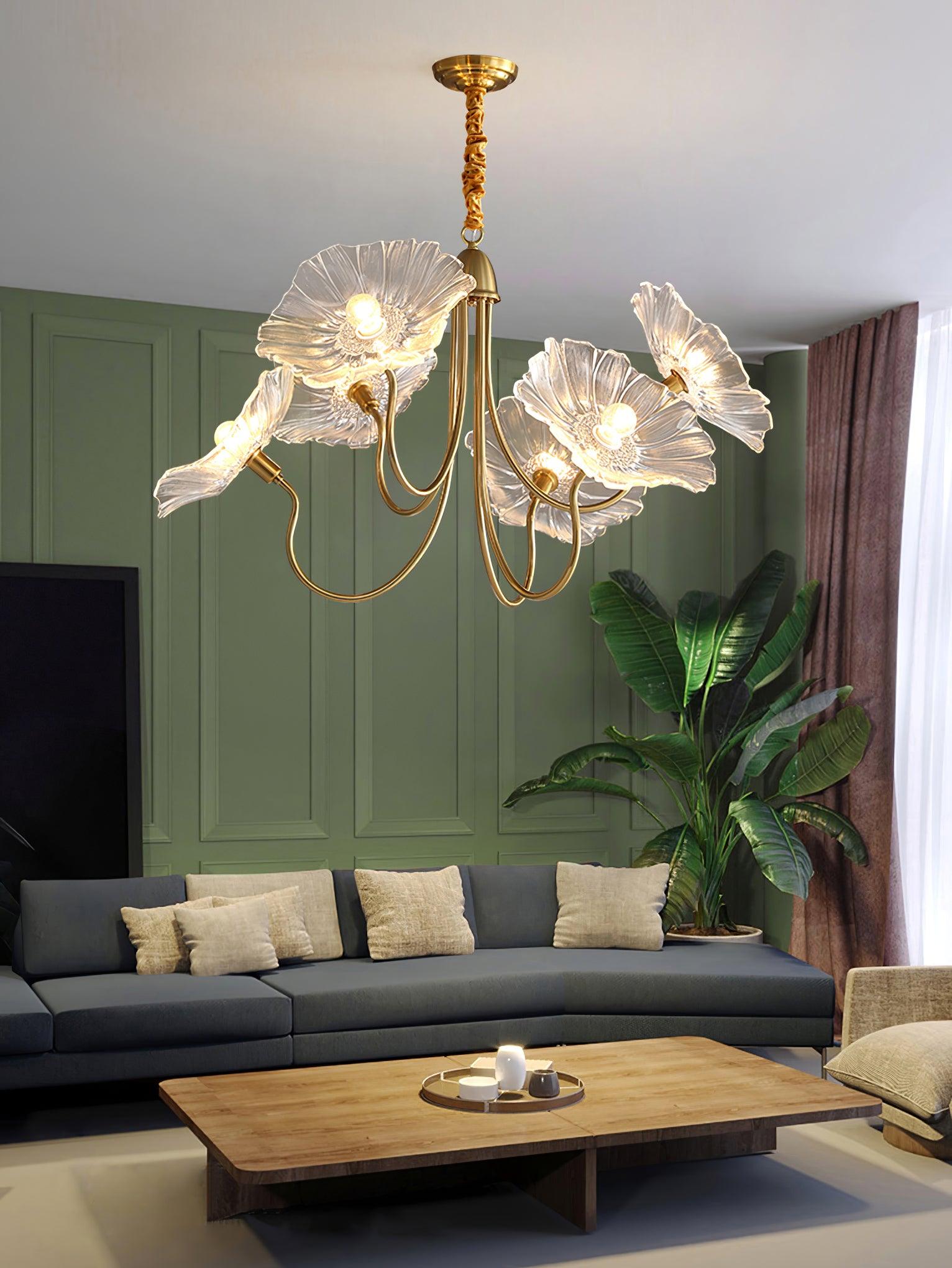 Artistic Glass Chandelier – Lotus Leaf Shape Hanging Ceiling Lamp