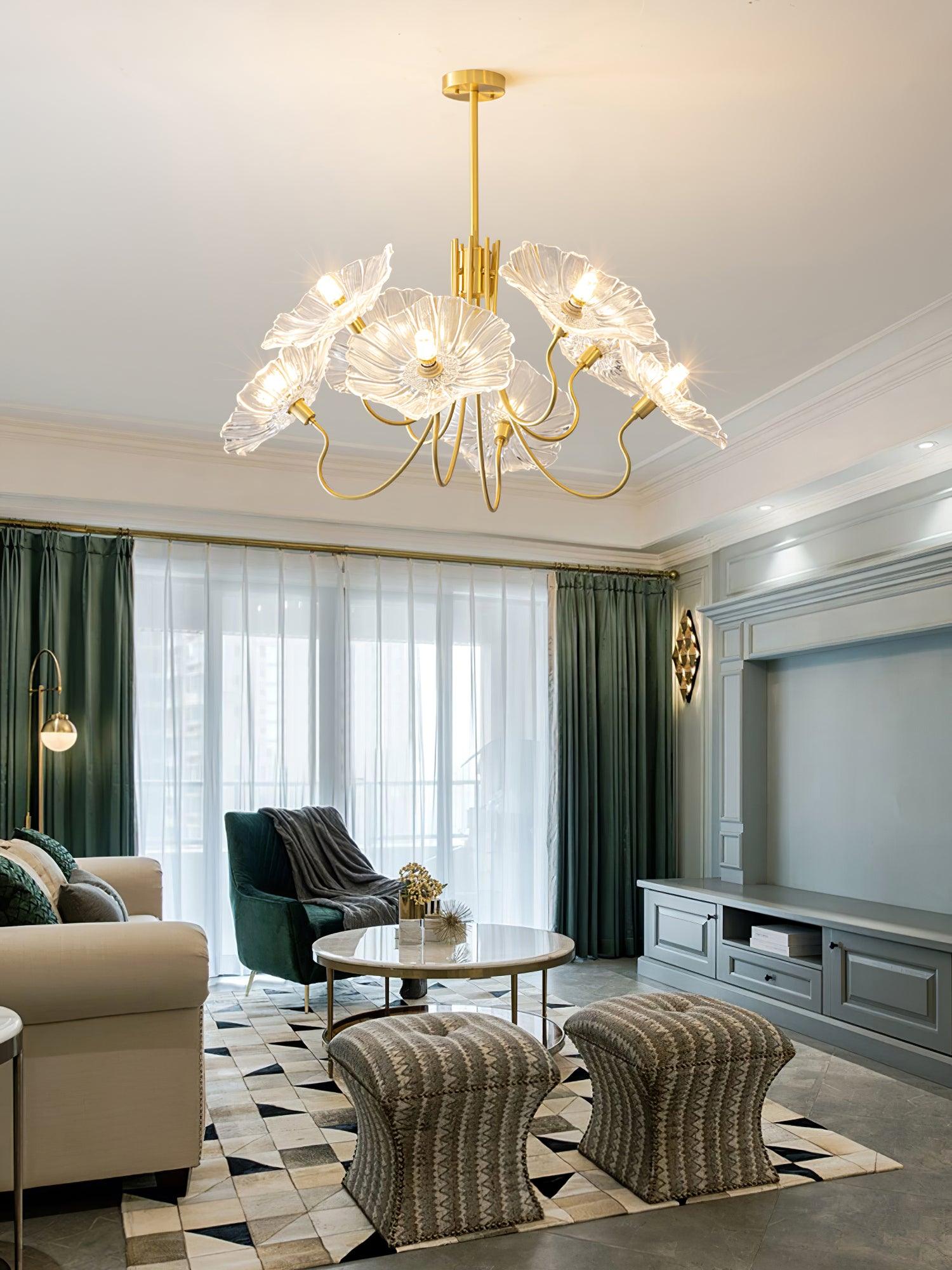 Modern Lotus Leaf Glass Chandelier – Statement Pendant Light