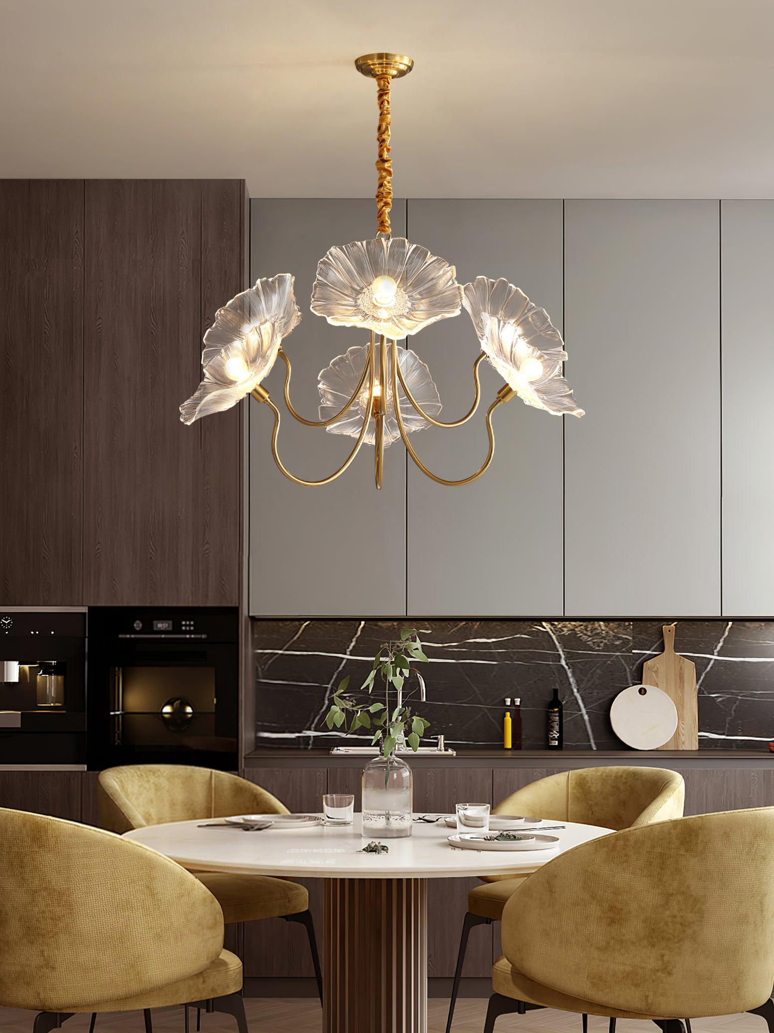 Artistic Glass Chandelier – Lotus Leaf Shape Hanging Ceiling Lamp