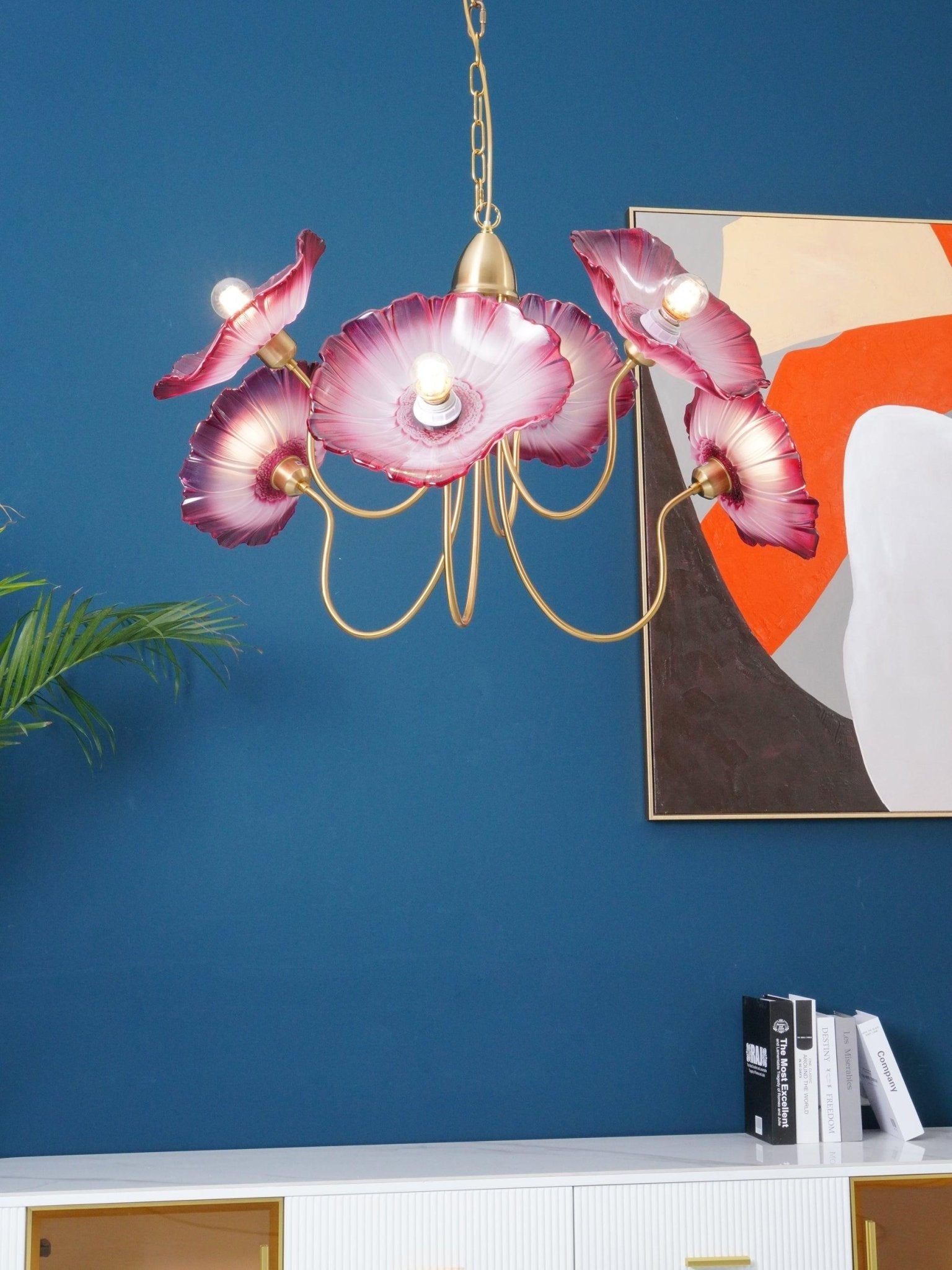 Artistic Glass Chandelier – Lotus Leaf Shape Hanging Ceiling Lamp