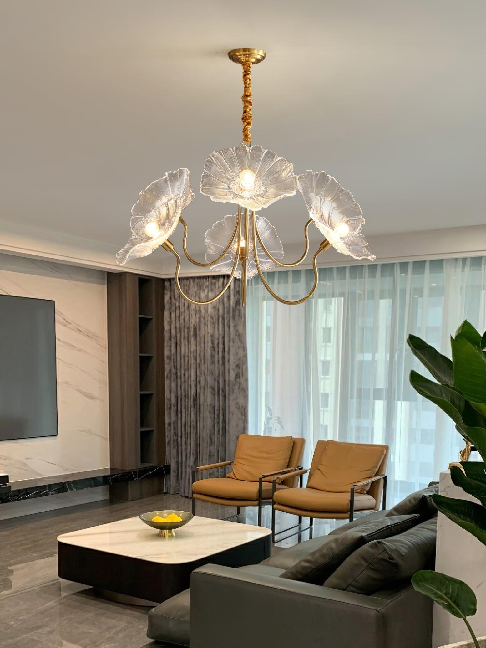 Artistic Glass Chandelier – Lotus Leaf Shape Hanging Ceiling Lamp
