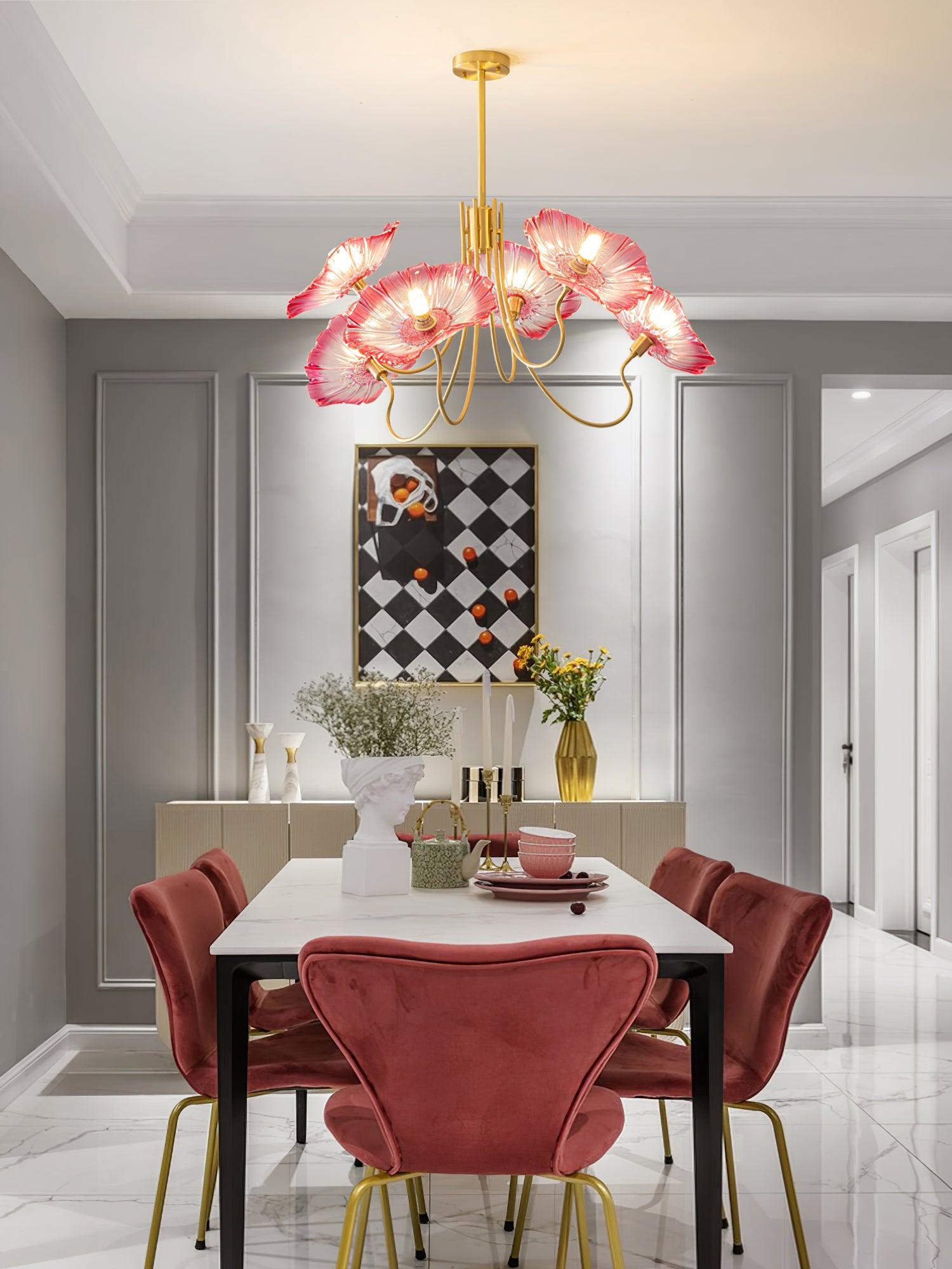 Artistic Glass Chandelier – Lotus Leaf Shape Hanging Ceiling Lamp