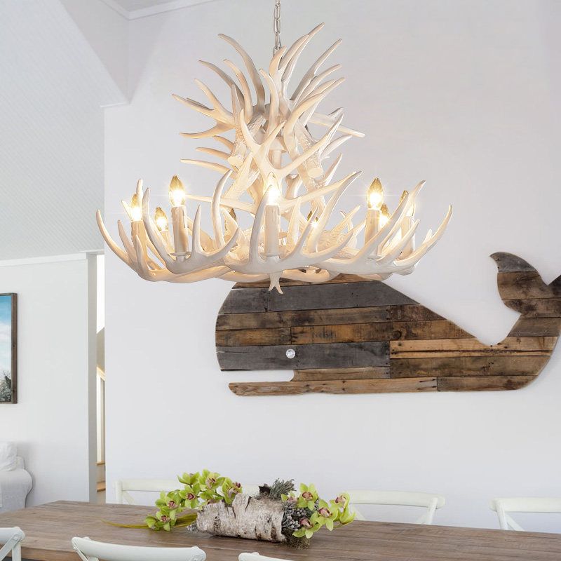 Deer Antler Inspired Chandelier – Resin & Metal Fixture
