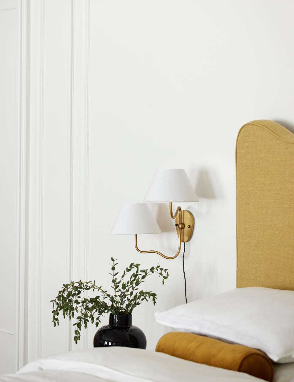 Brass Frame Plug-in Wall Sconce - Fabric Shade Design