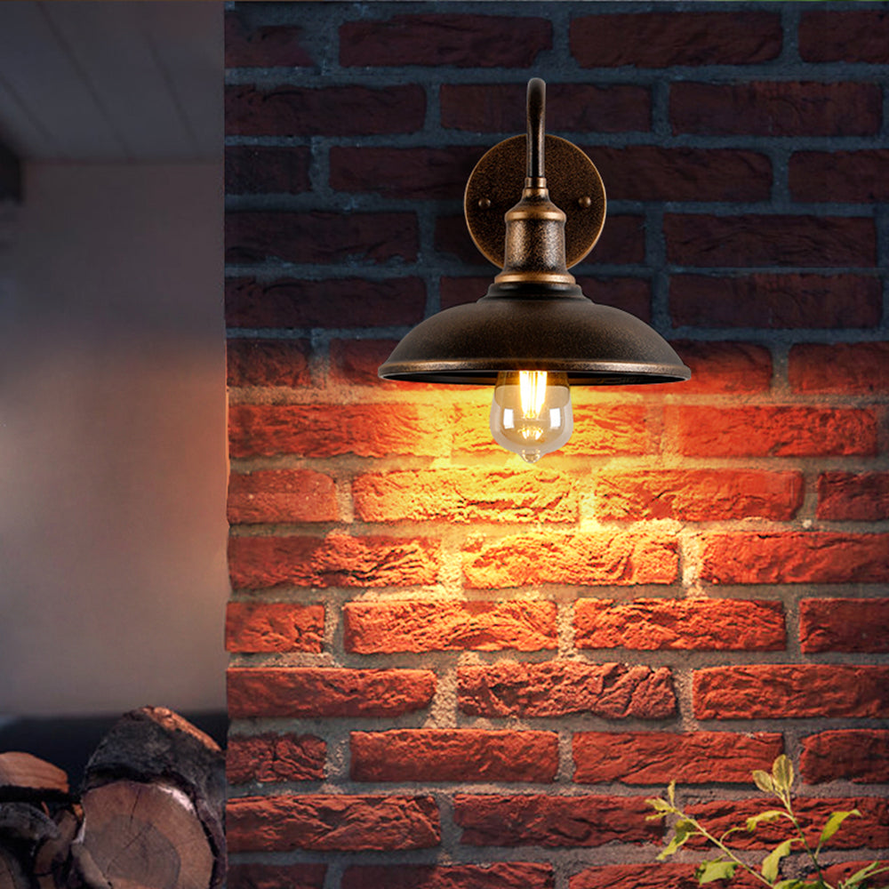 Weather-Resistant Outdoor Bowl Light with Rustic Brass Finish