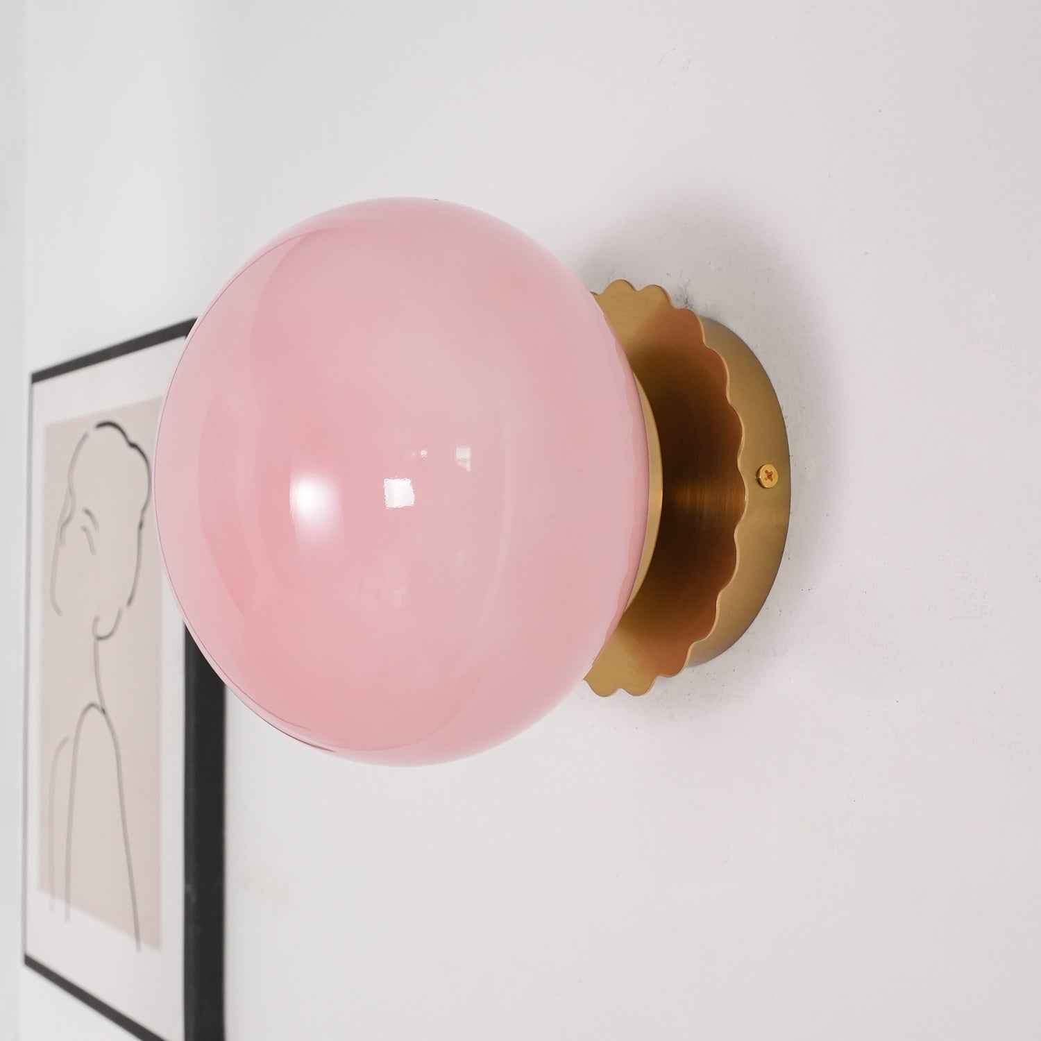 Decorative Glass Wall Lamp – Pink Glass Diffuser and Metal Frame